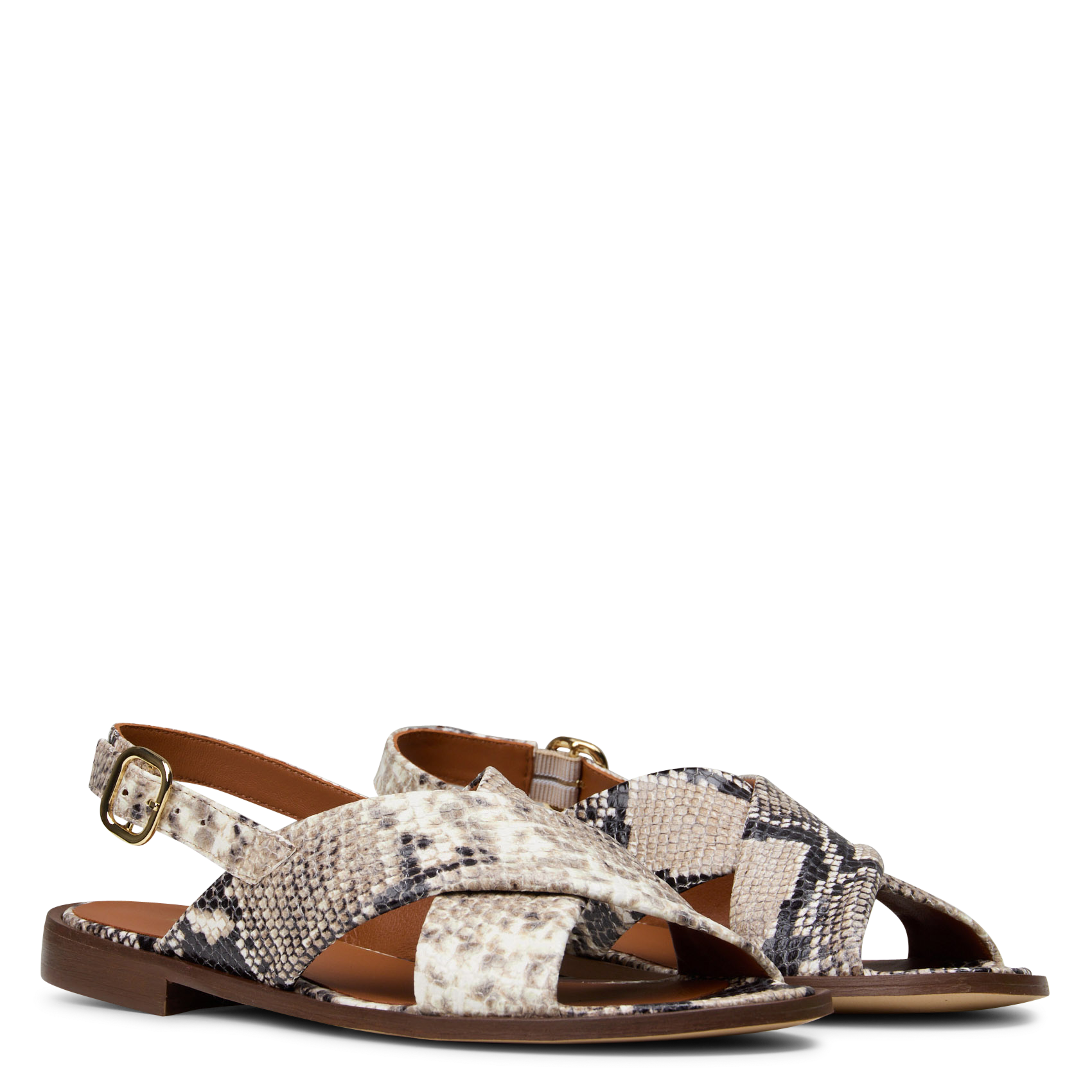 Sandales plates en cuir imprimé MAISON TOUFET Beige