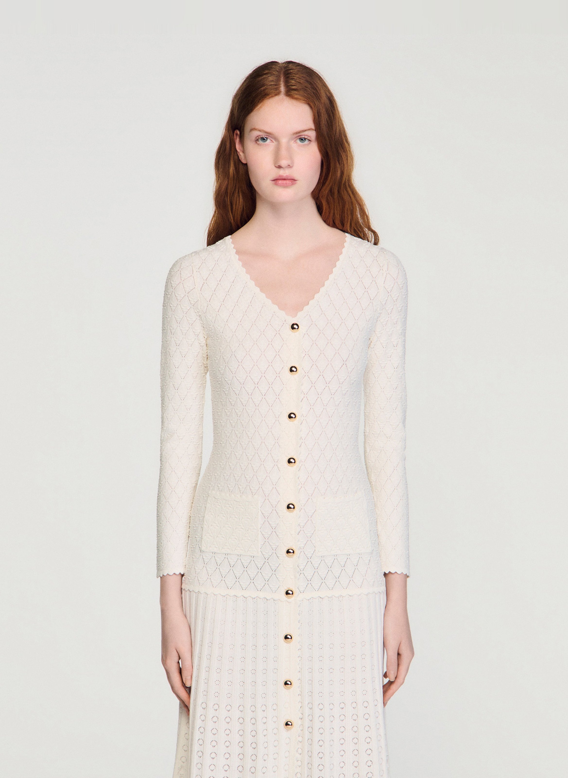 Lange jurk met V-hals SANDRO Beige