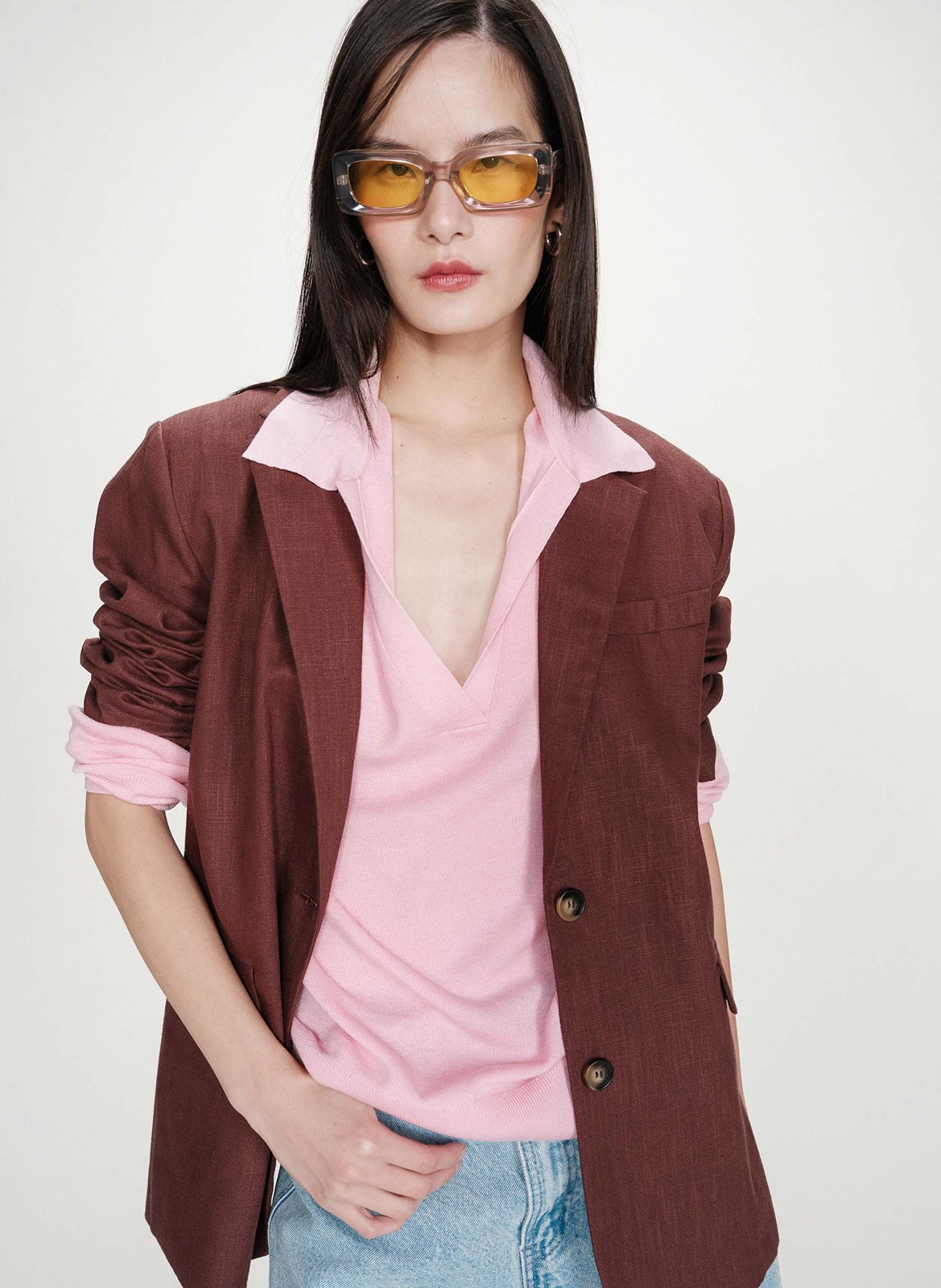 Oversize Pullover mit klassischem Kragen aus Strick GRACE ET MILA Rosa