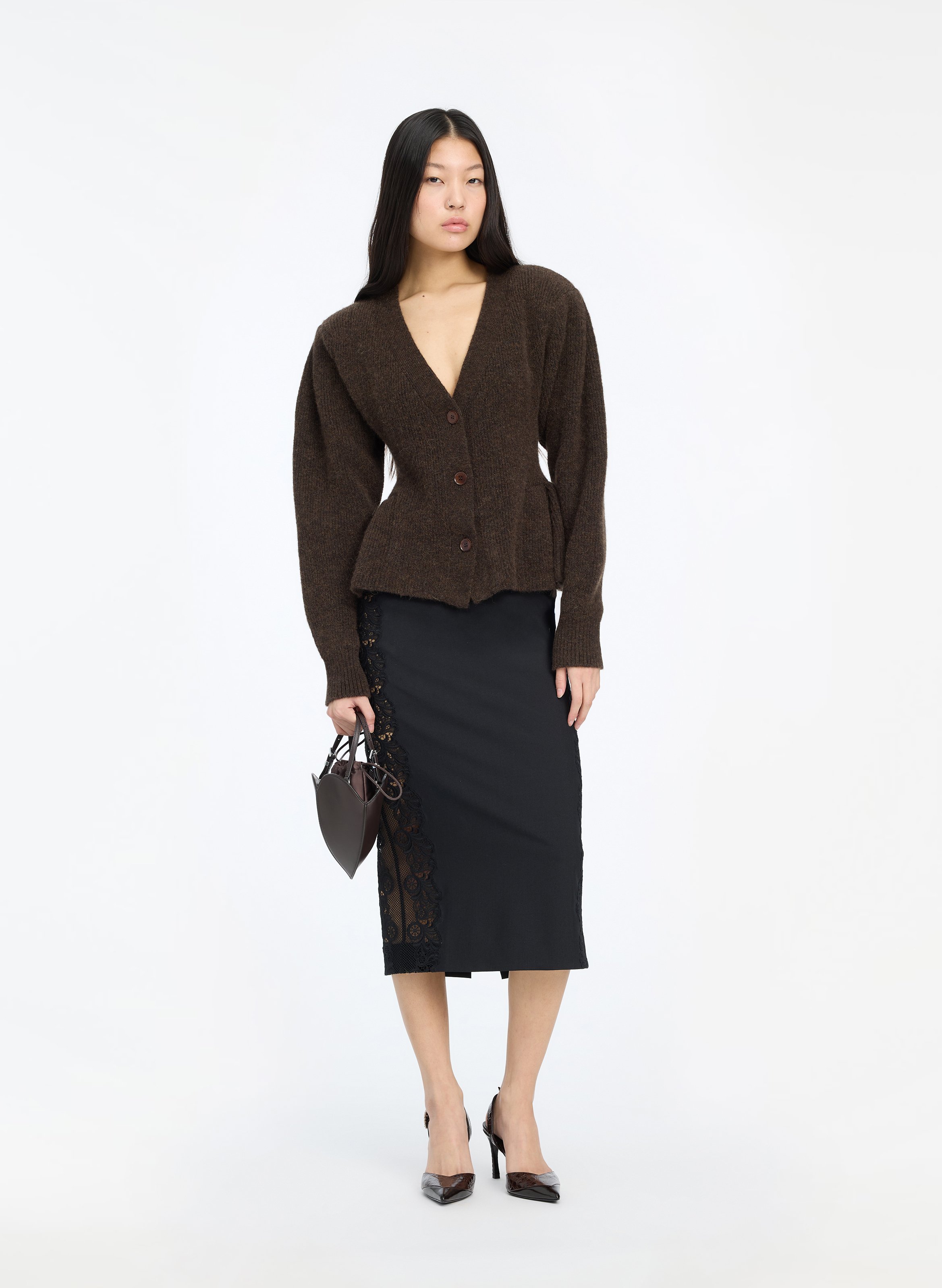 Peplum Cardigan ROTATE Brown