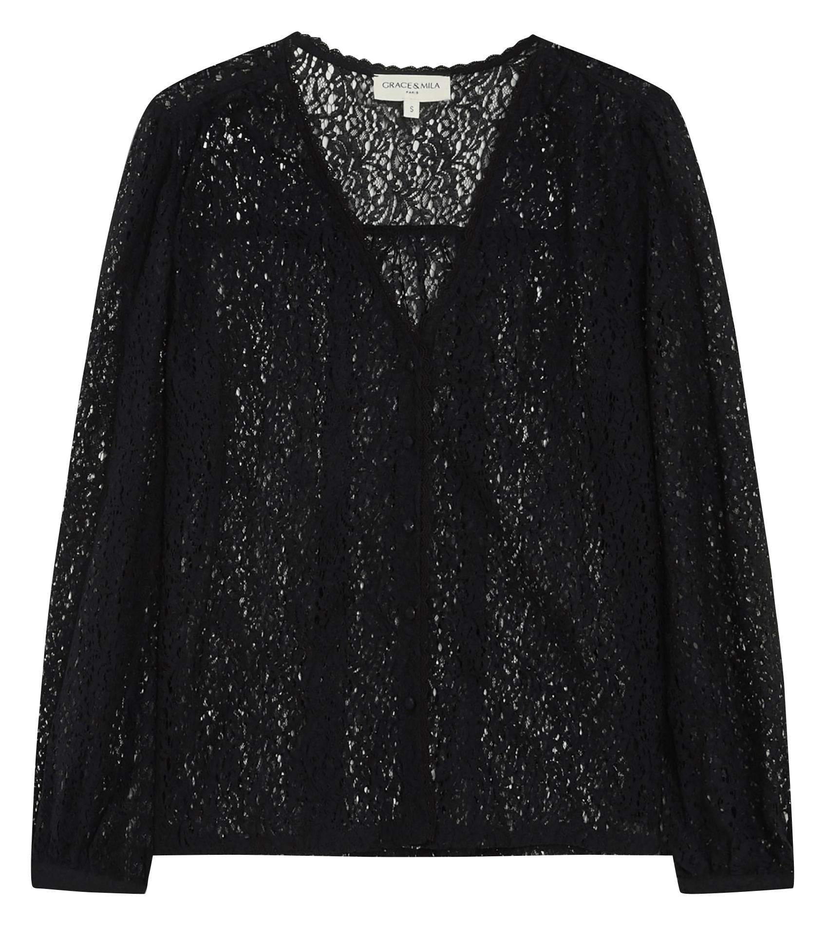 Blouse col V en dentelle GRACE ET MILA Noir