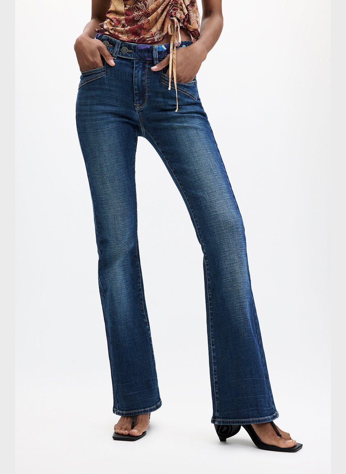 Flared jeans met geborduurde riem DESIGUAL Blauw
