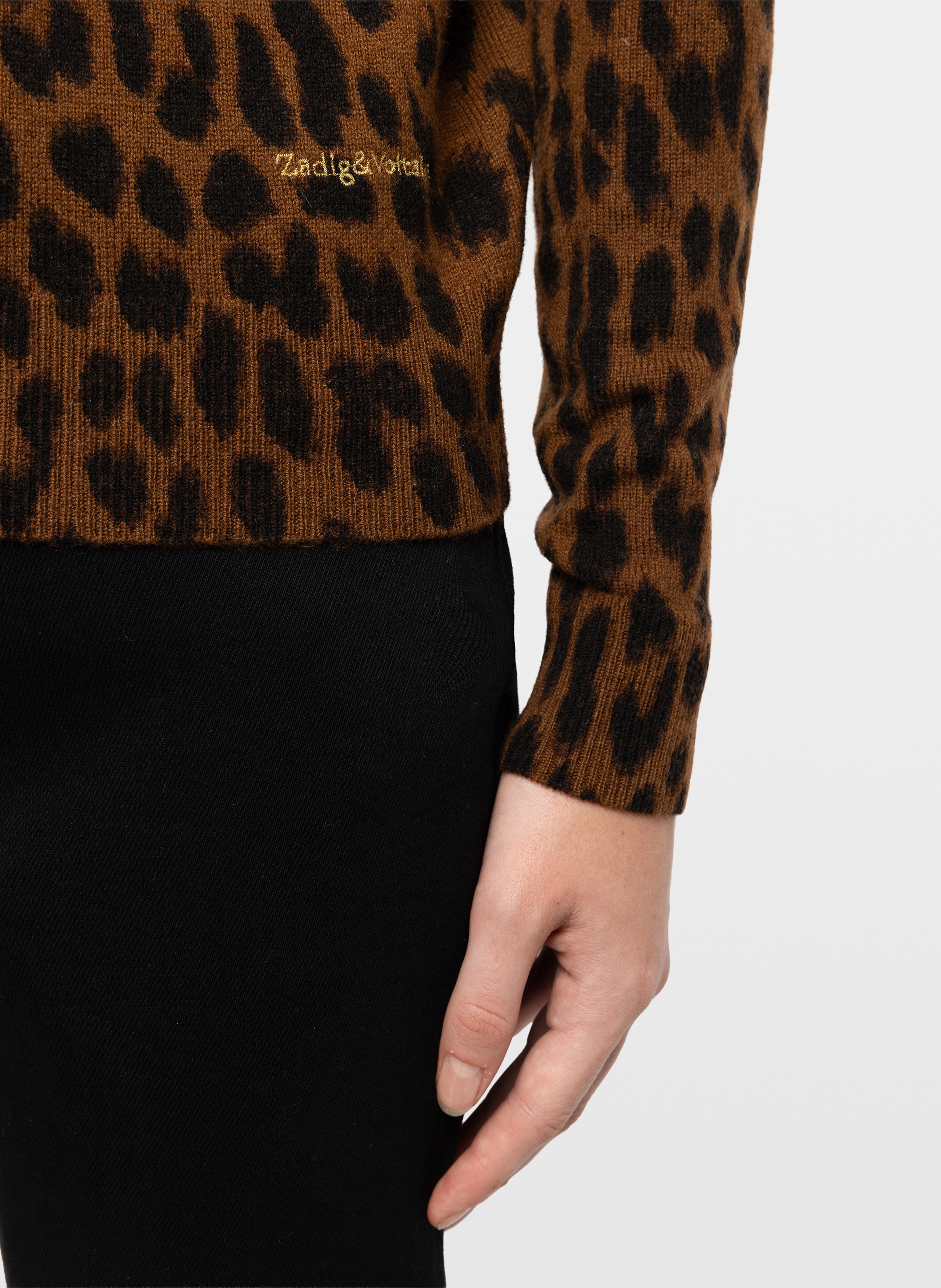 Leopard print straight cardigan in wool and cashmere ZADIG&VOLTAIRE Beige