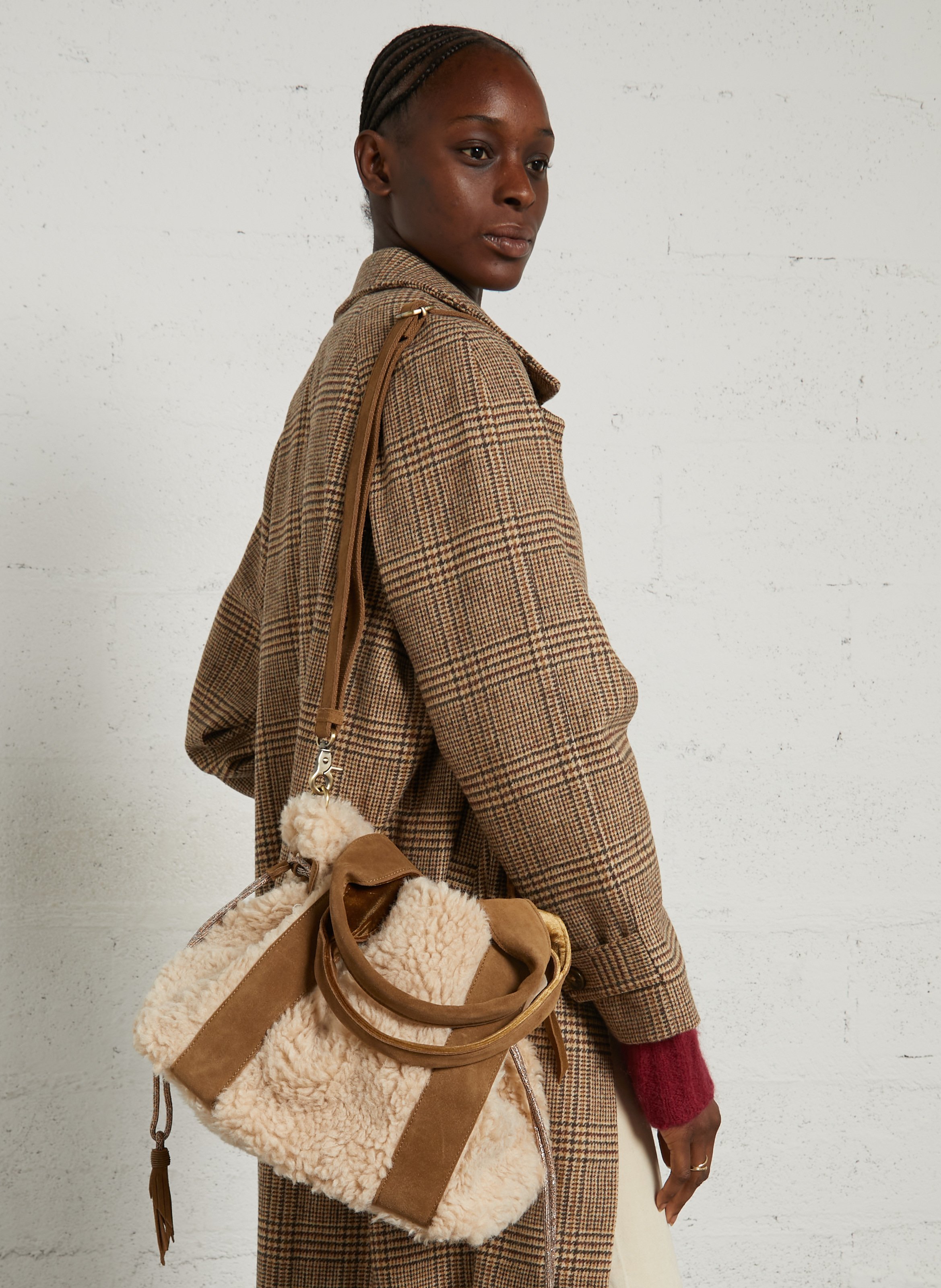 Sac à main en fourrure synthétique  MILA LOUISE Beige