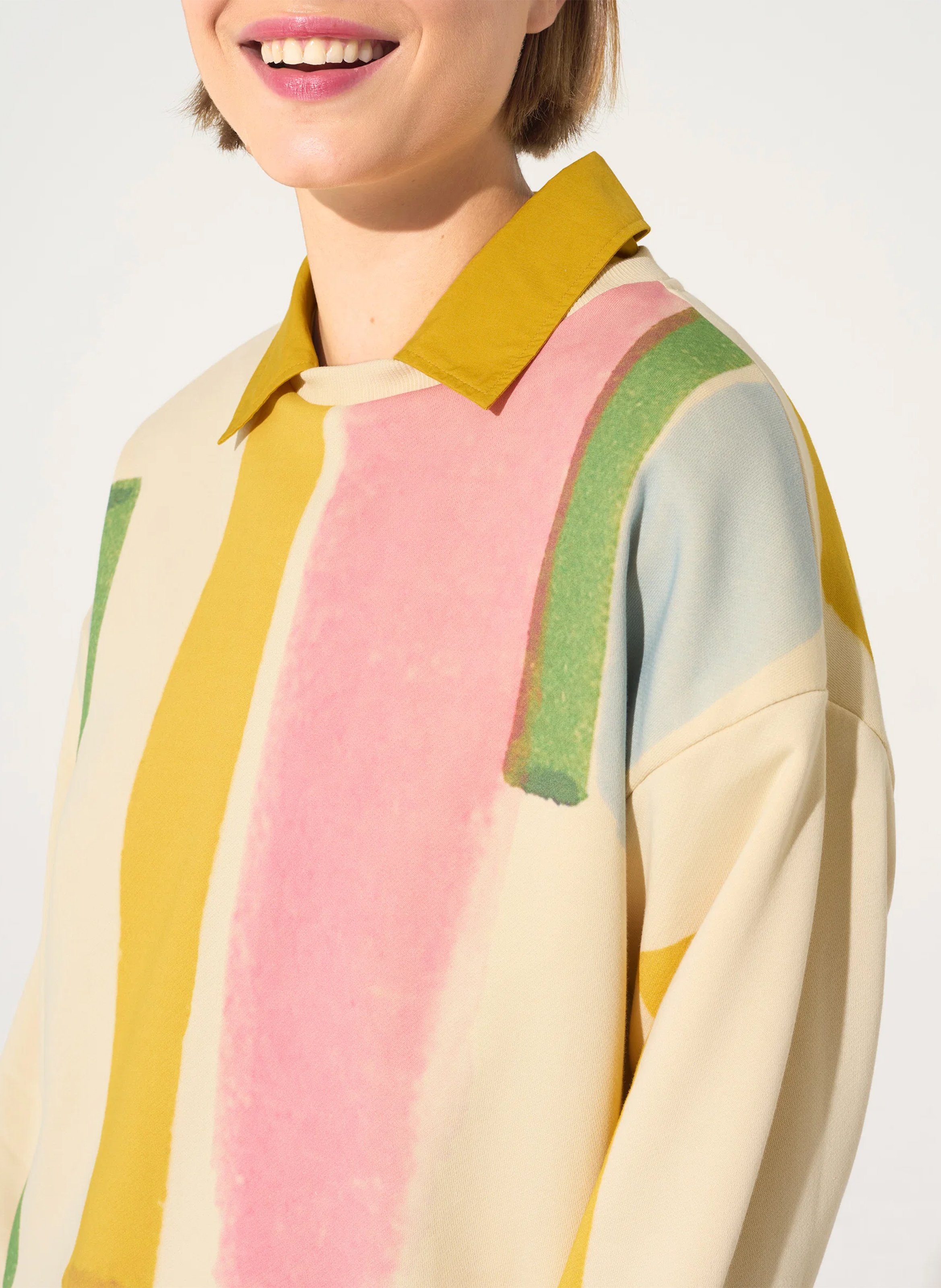 Oversized round neck sweatshirt with organic cotton print. COTELAC ACOTE Beige
