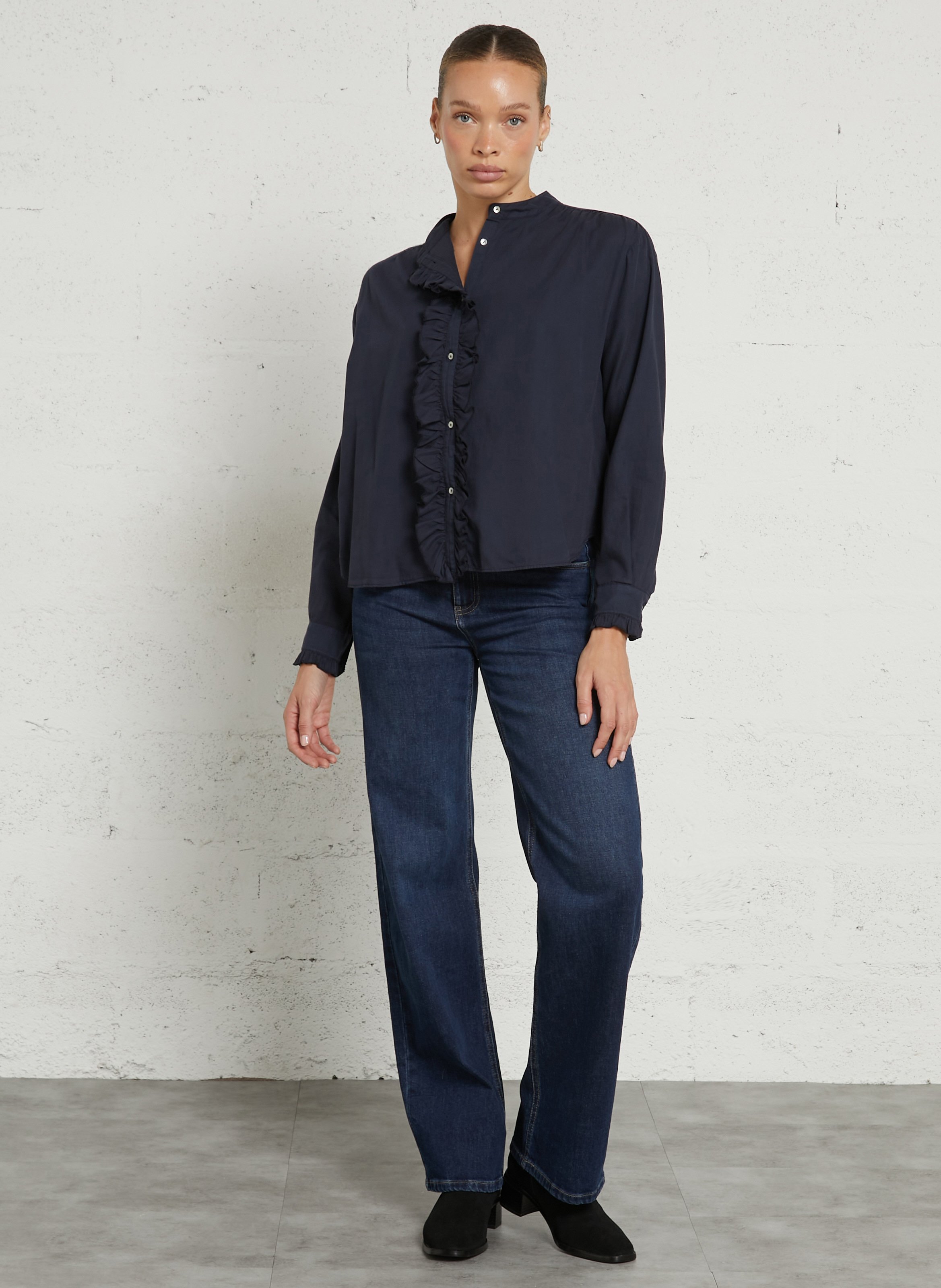 Chemise col mao en coton BELLA JONES Bleu