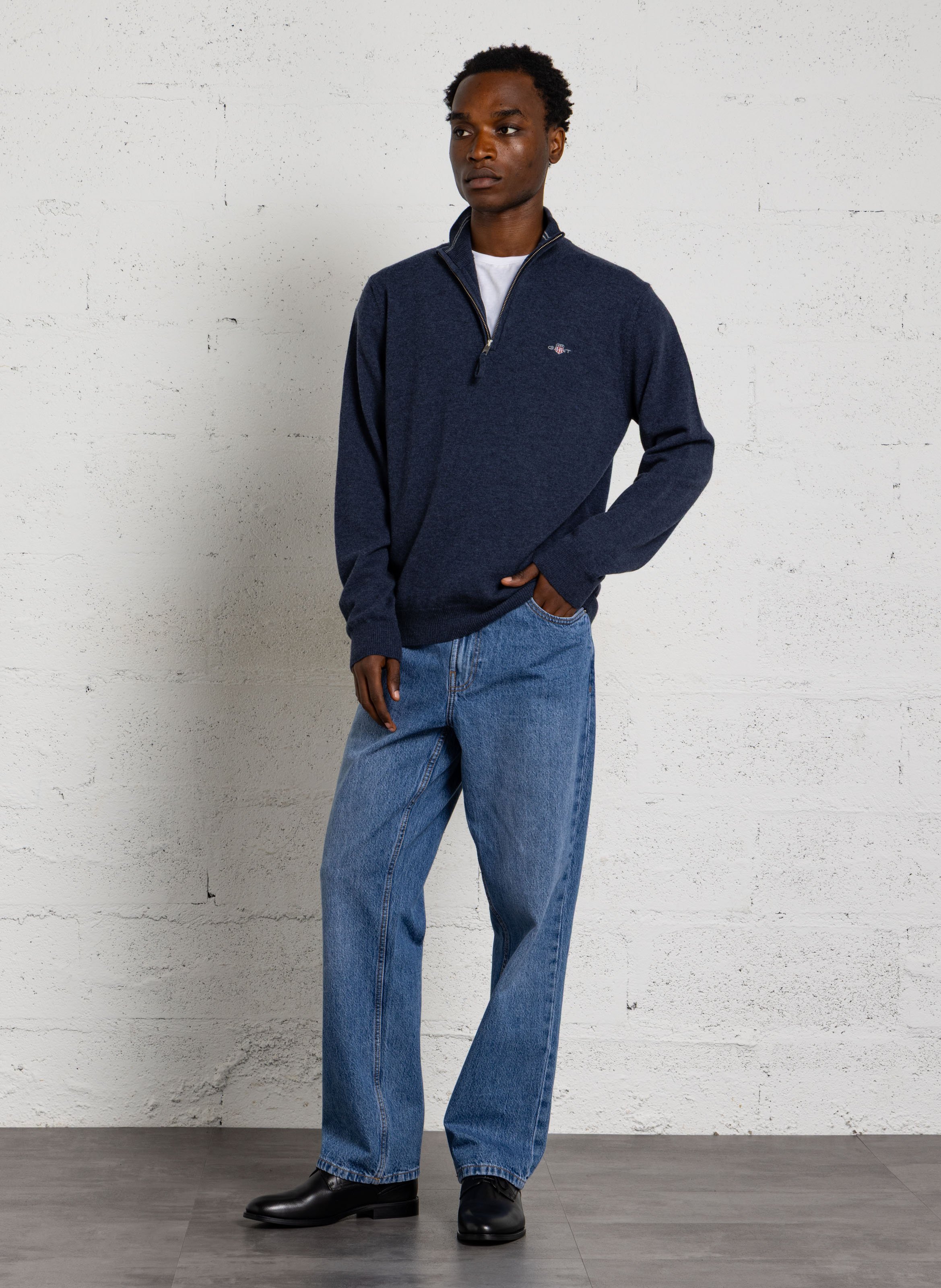 Pull droit col montant zippé en laine GANT Bleu