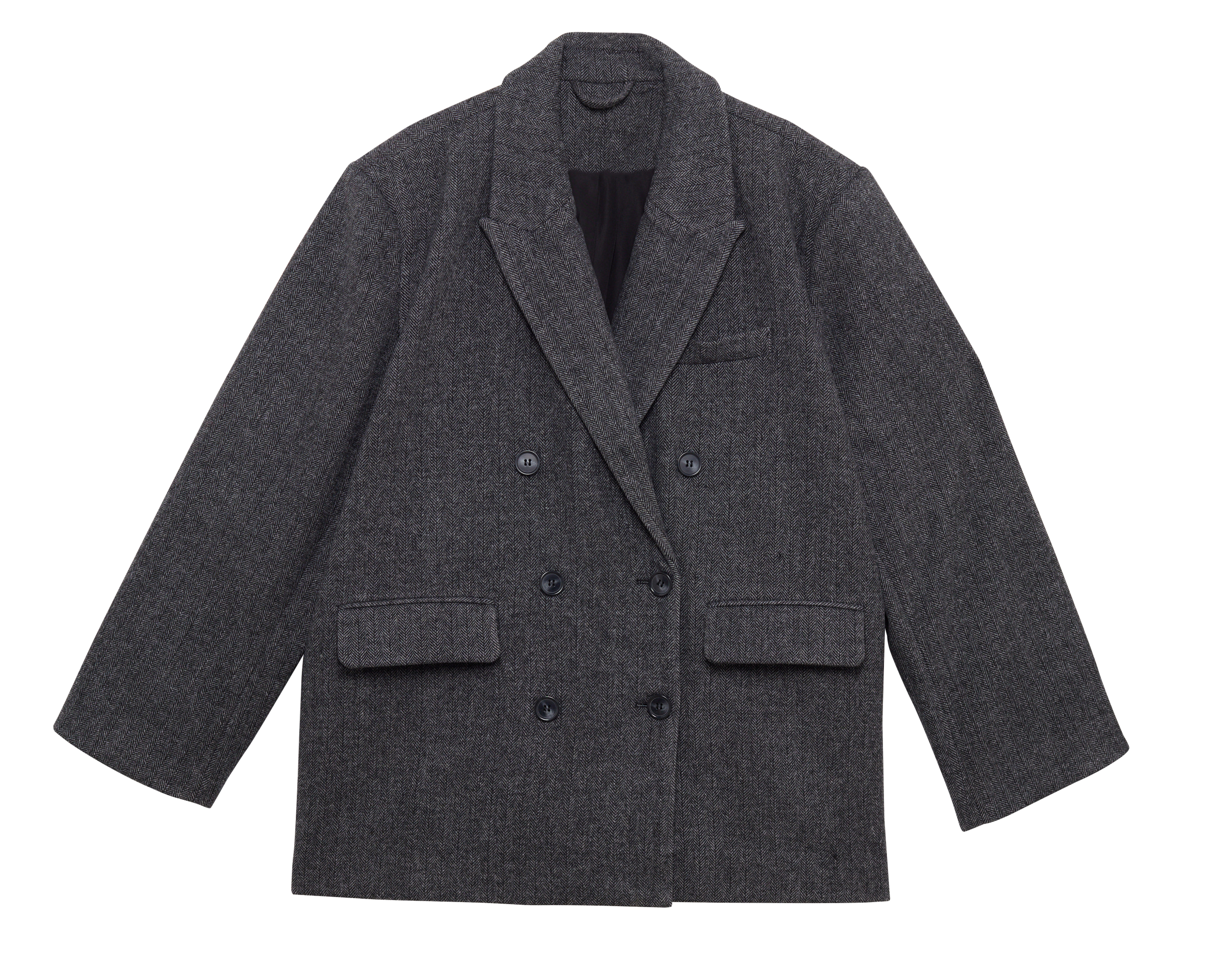 Manteau mi-long col tailleur à chevrons en maille mélangée GINA TRICOT Gris