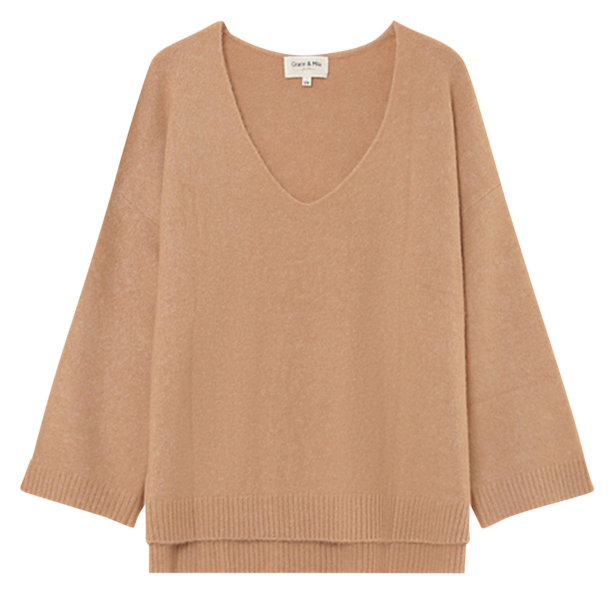 Long wool-blend knit cardigan GRACE ET MILA Brown