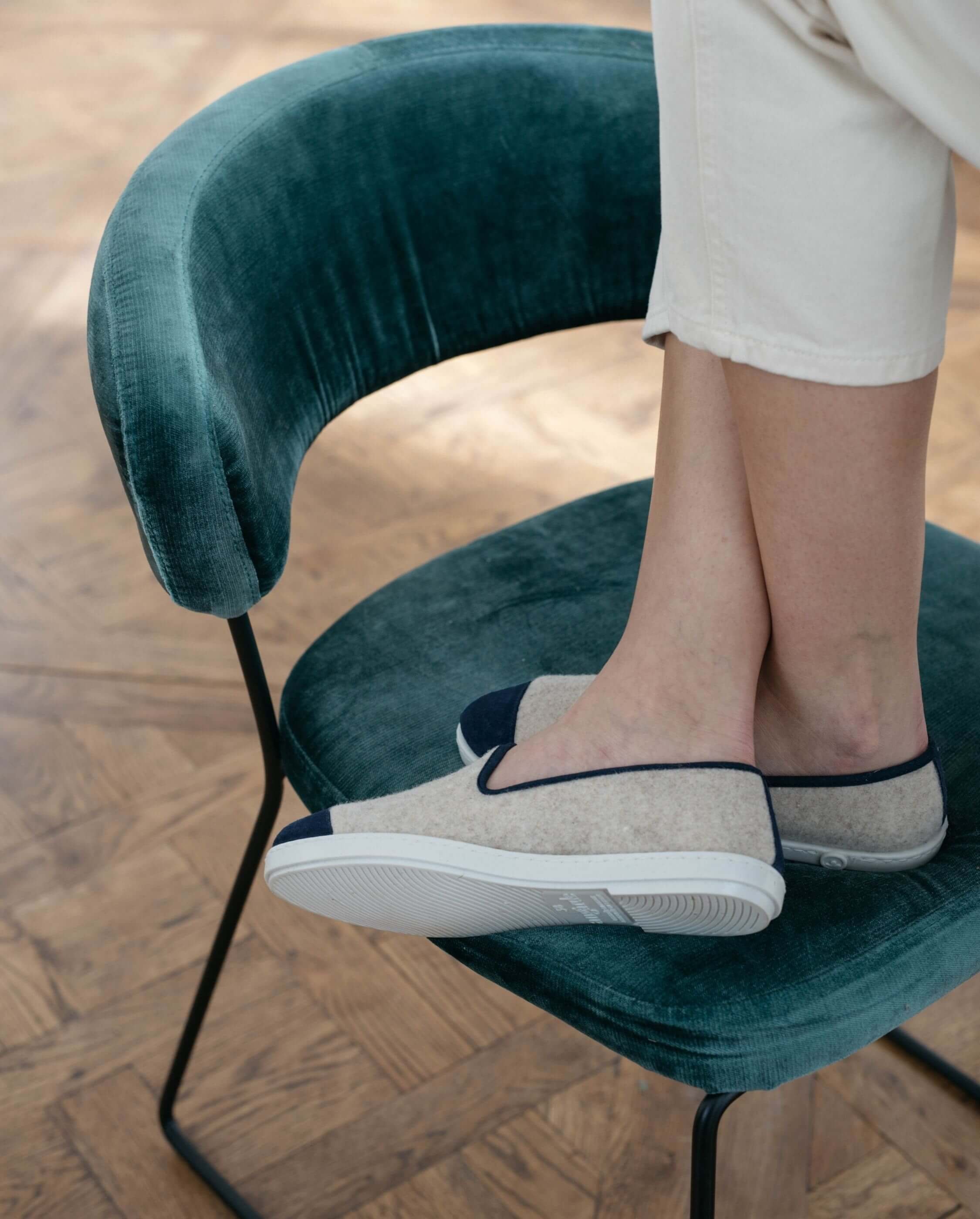 Women's wool slipper, beige navy ANGARDE Beige