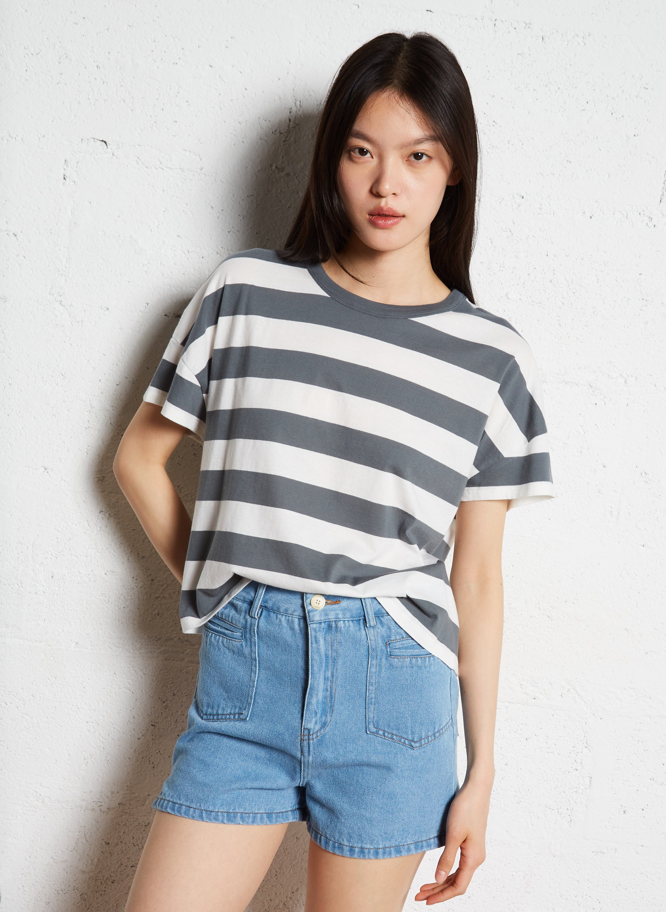 Ruimvallend T-shirt van biokatoen met ronde hals MAJESTIC FILATURES Grijs