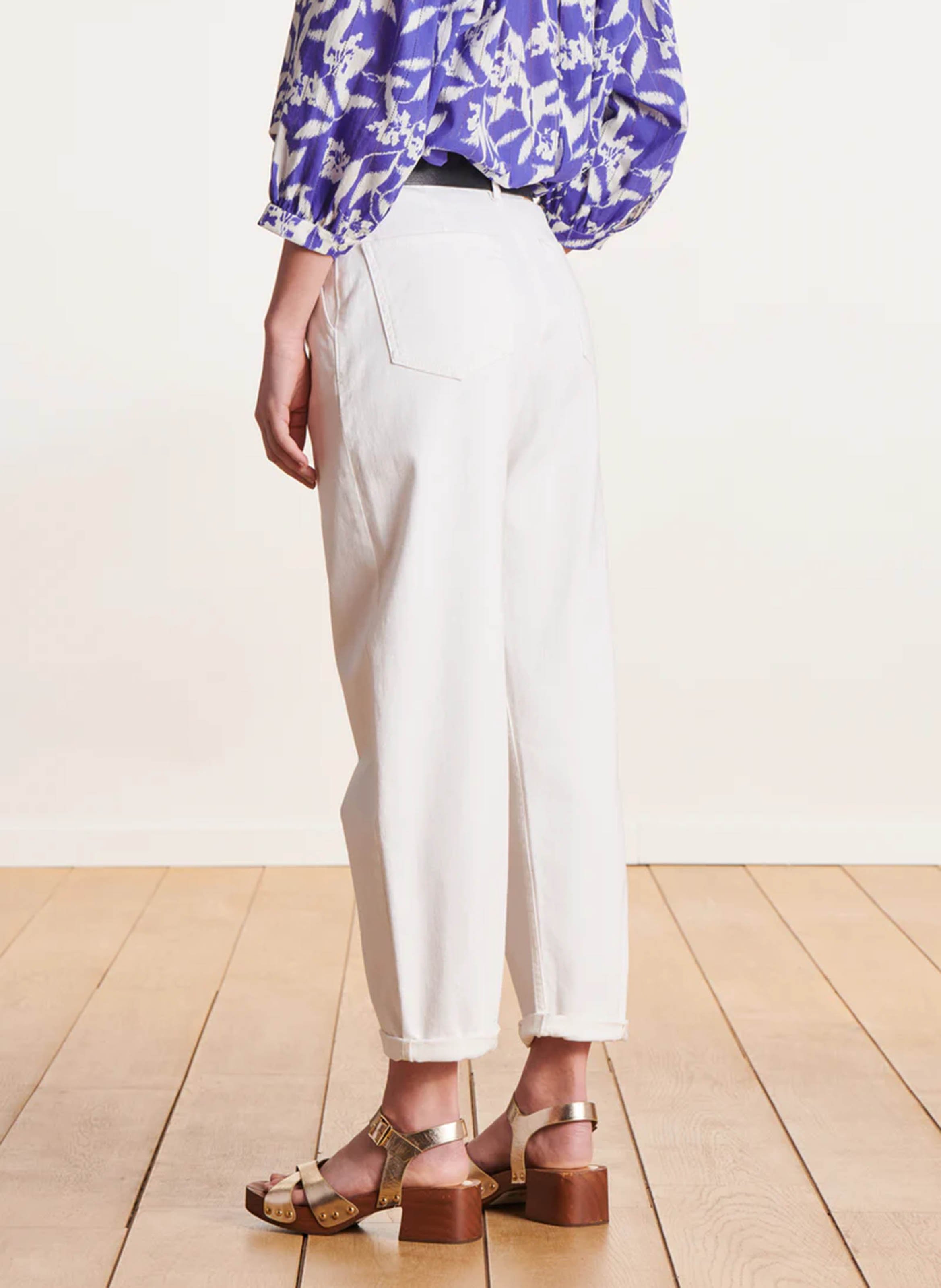 Jean mom taille haute en coton bio mélangé LA FEE MARABOUTEE Blanc