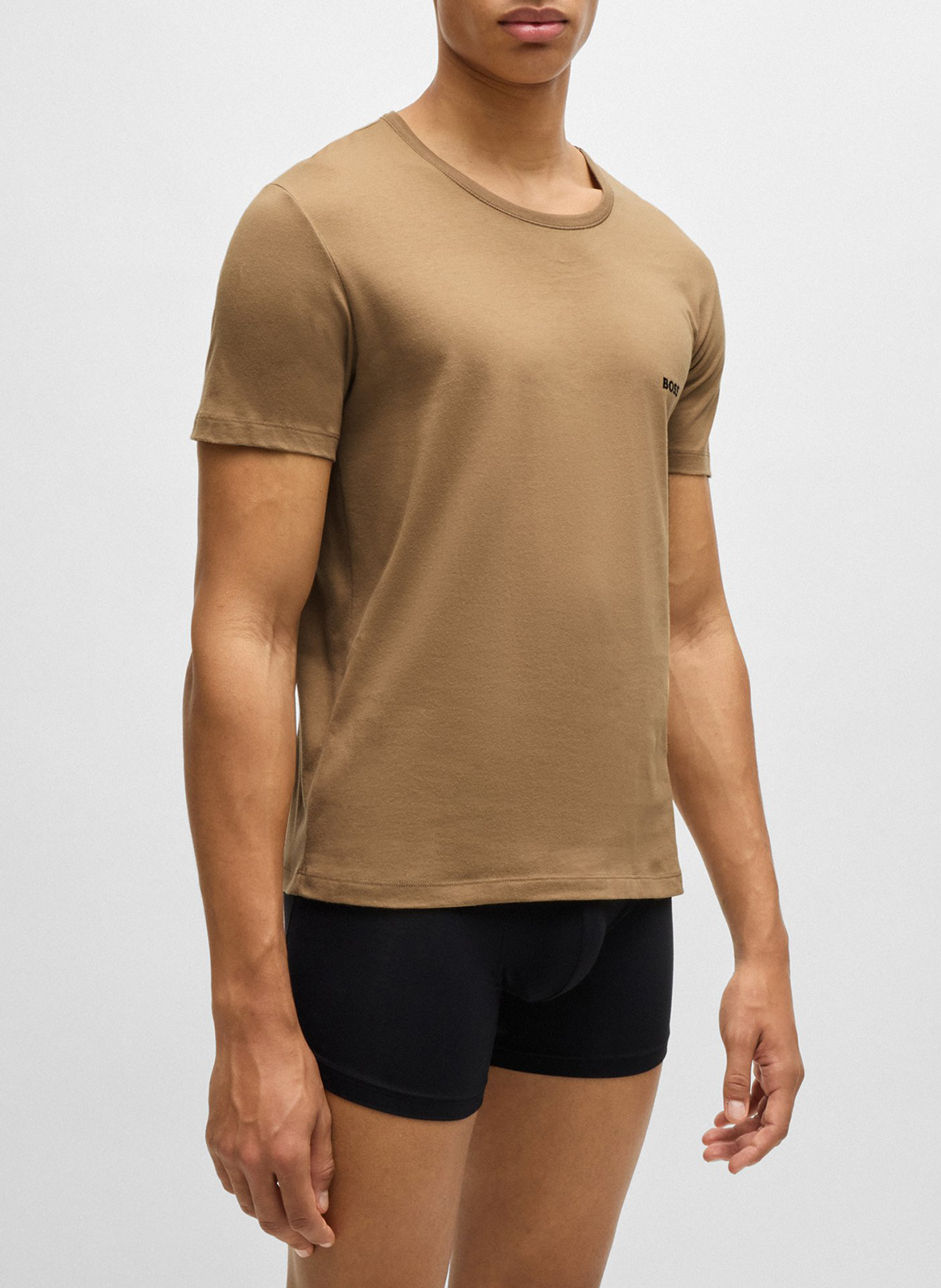Pack of 3 round-neck cotton T-shirts BOSS Beige