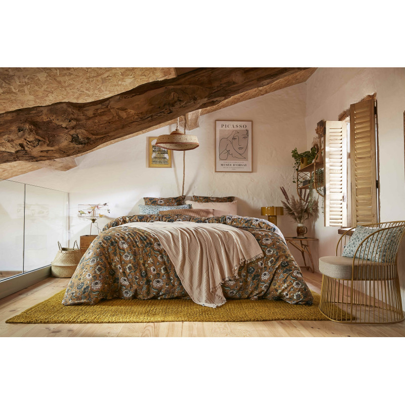 "Camelia" duvet cover all sizes "cotton gauze" L'EFFET PAPILLON Yellow