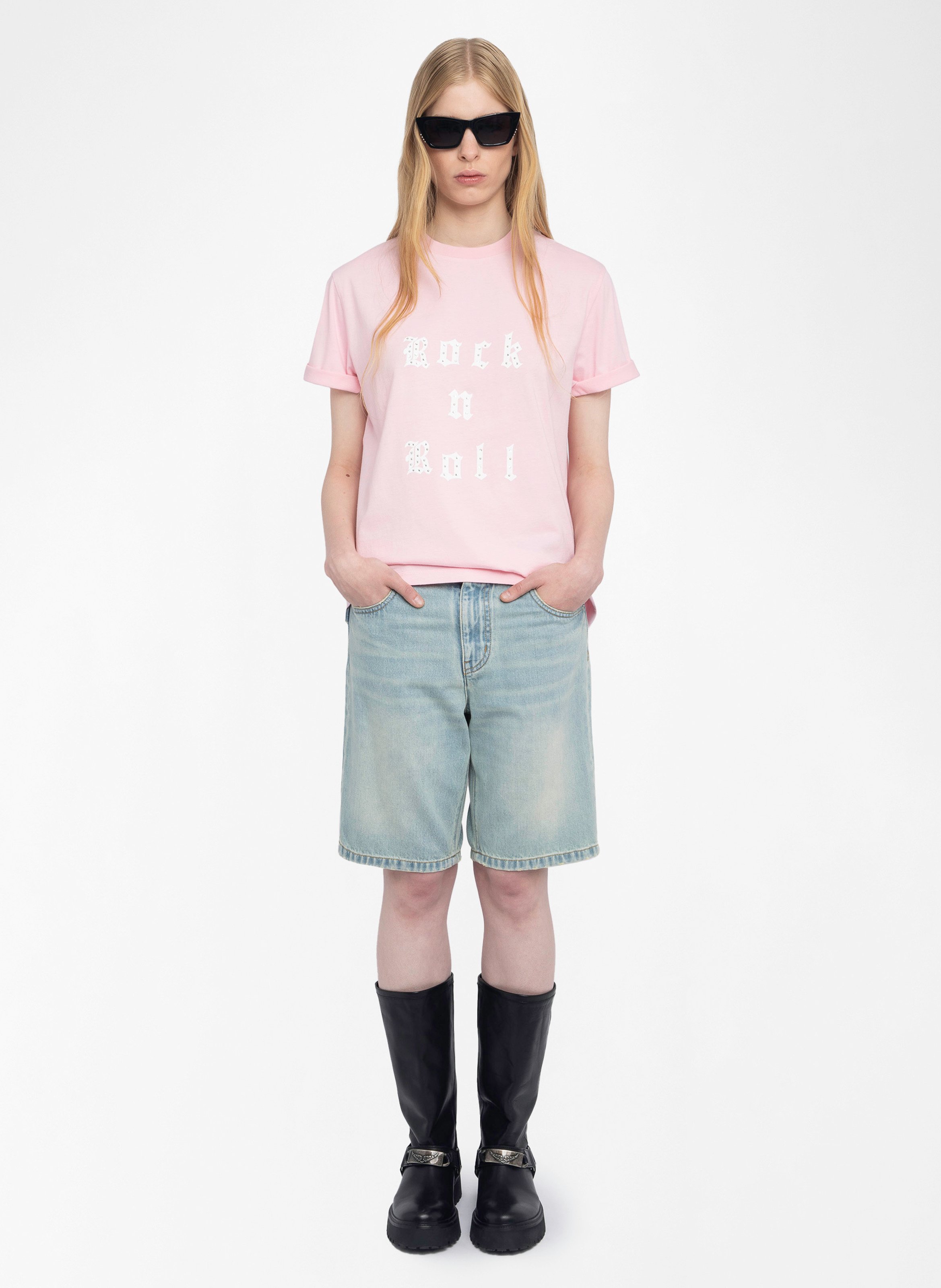 Tee-shirt oversize sérigraphié à strass ZADIG&VOLTAIRE Rose