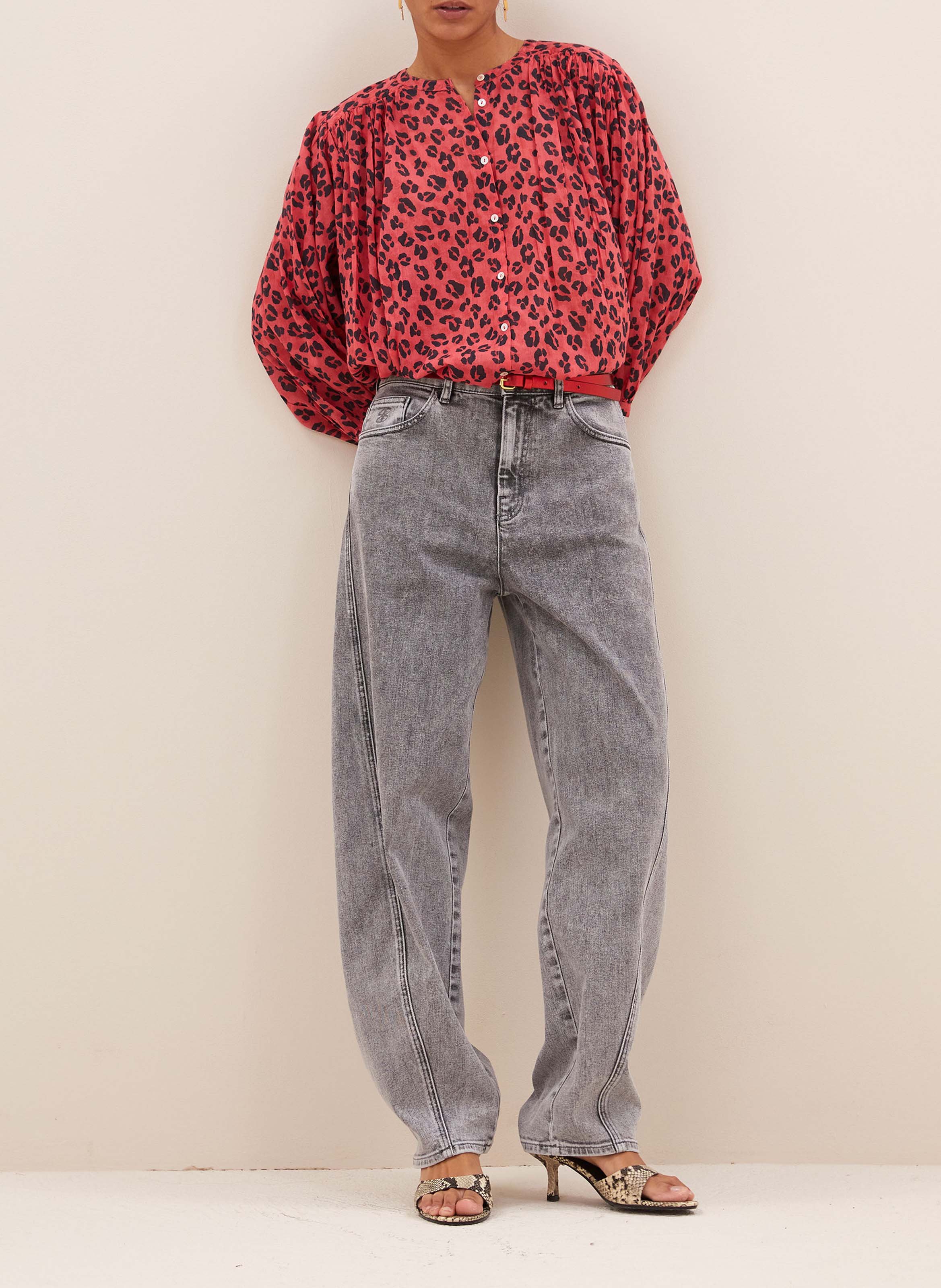 Blouse met ronde hals en luipaardprint BY BAR Rood