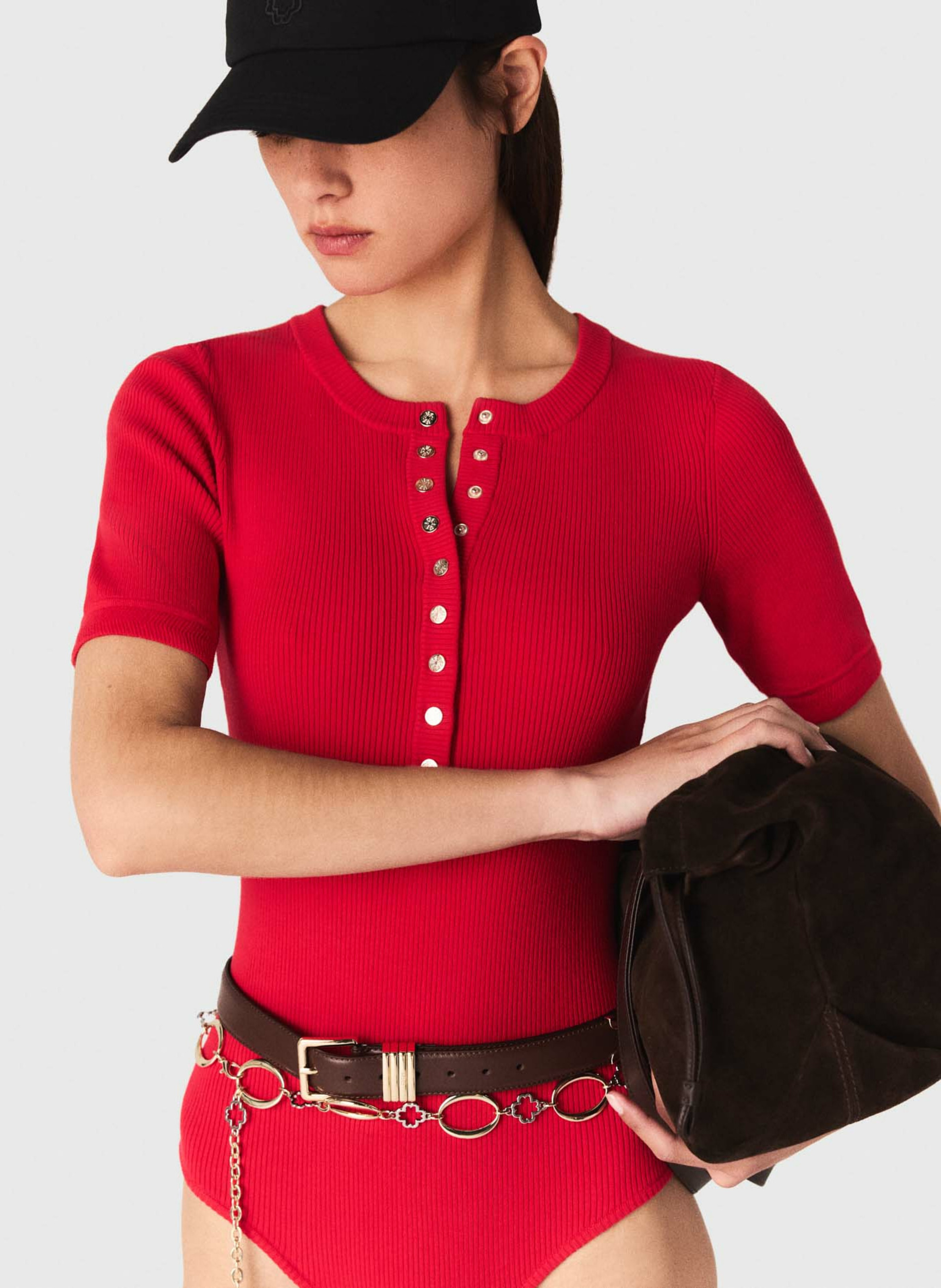 Body manches courtes boutonné MAJE Rouge