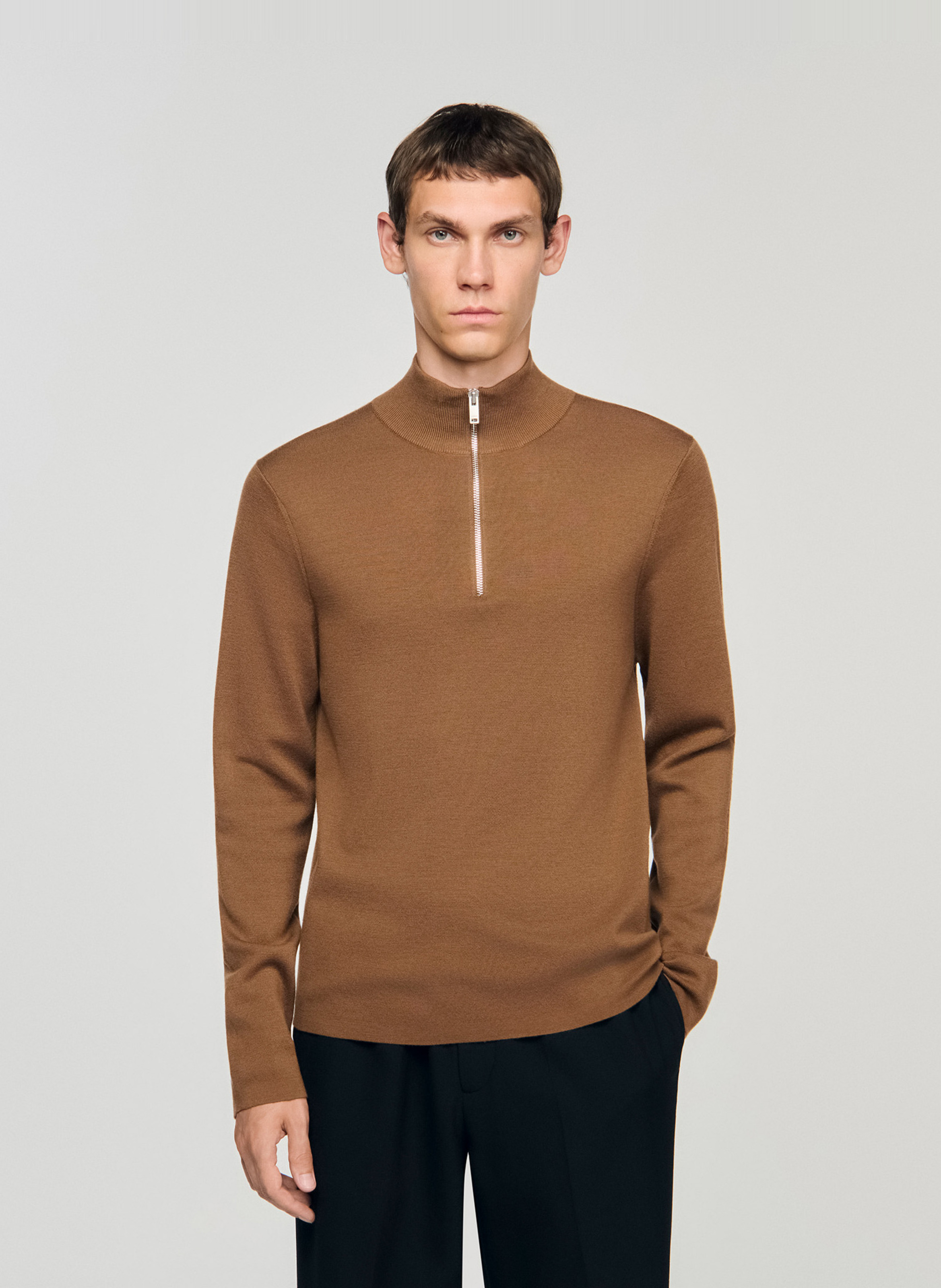 Rechte wollen trui met opstaande kraag en rits SANDRO