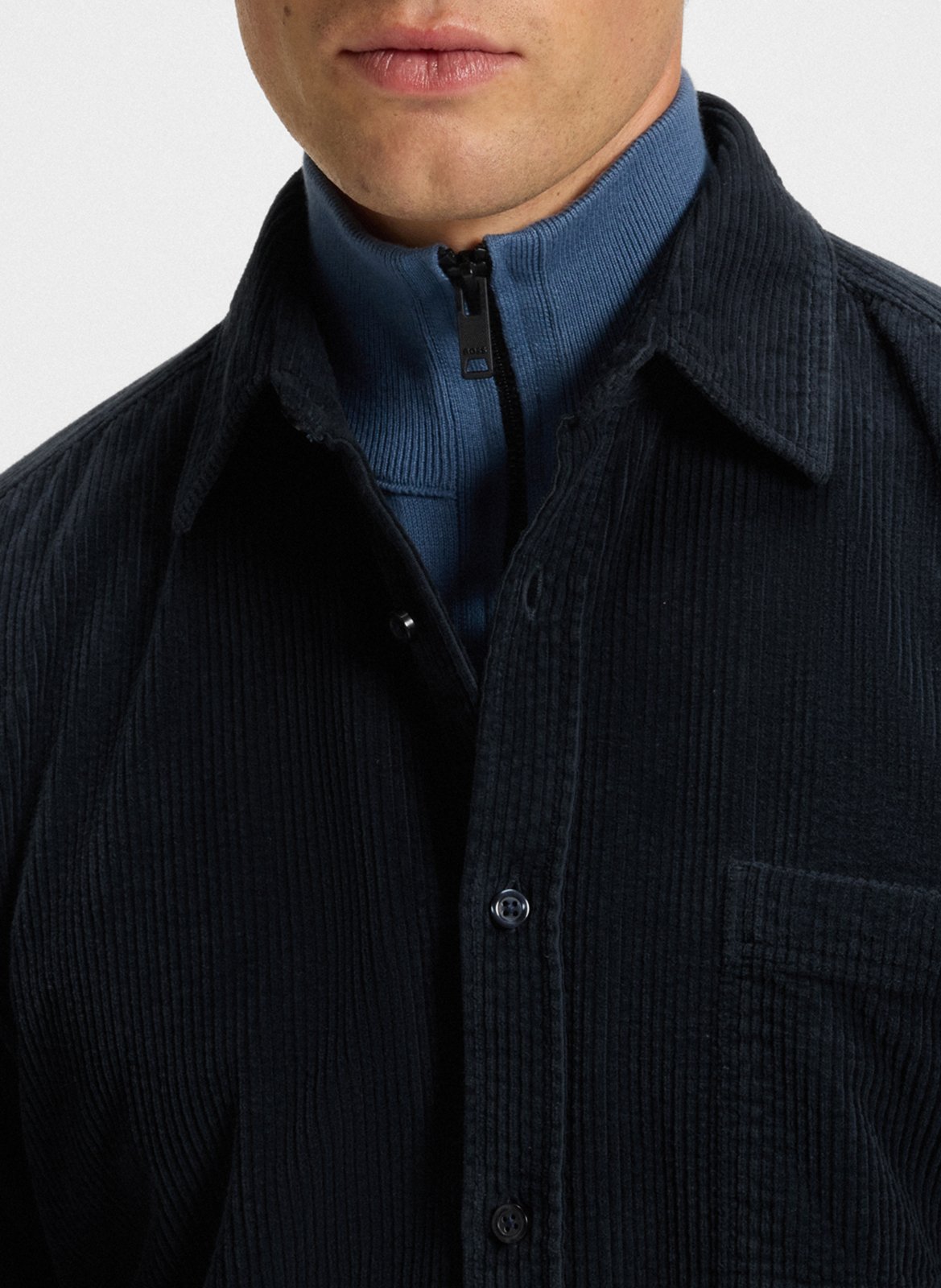 Chemise col classique manches contrastantes en coton BOSS Blue