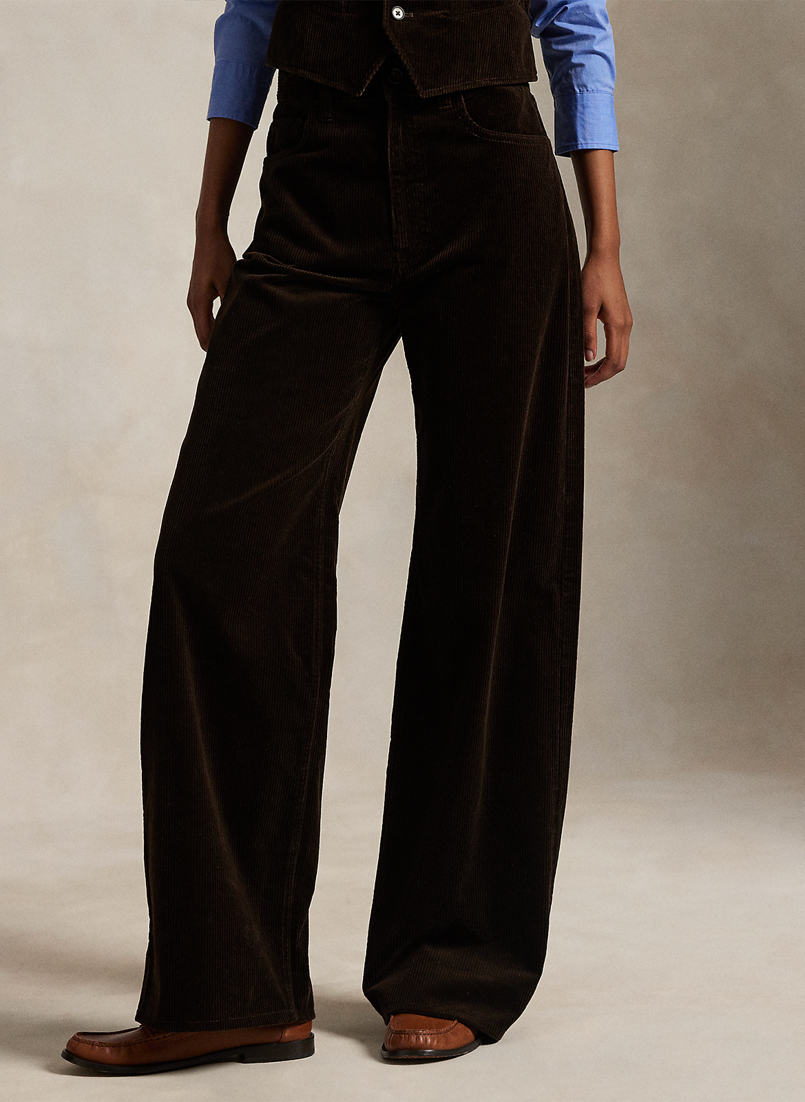 Pantalon droit en velours côtelé POLO RALPH LAUREN Marron