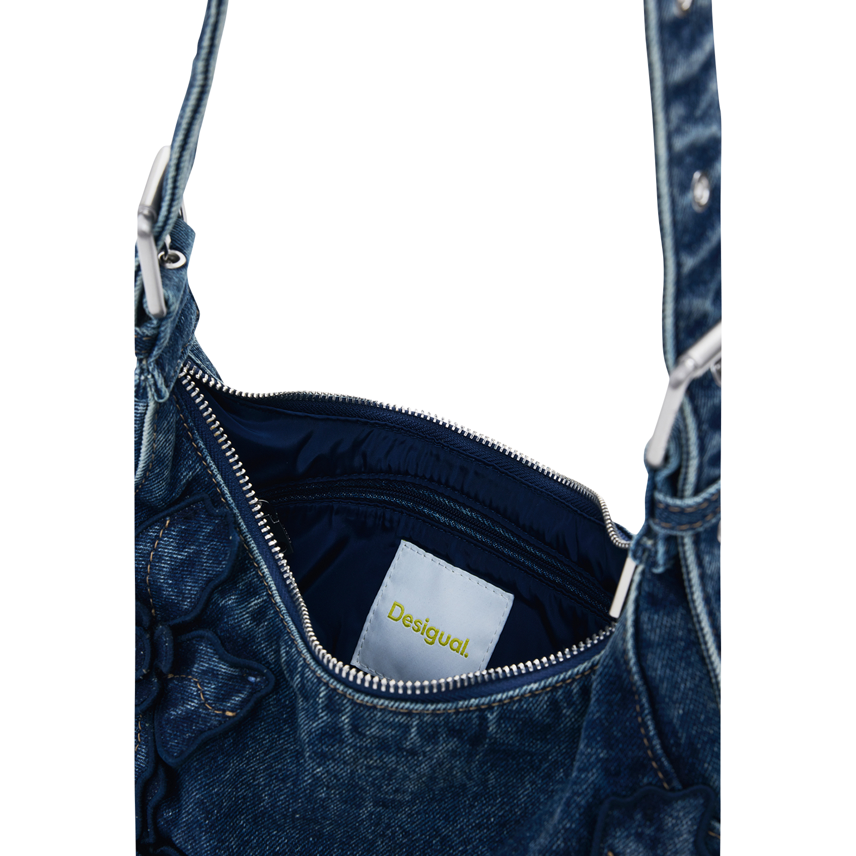 Sac porté épaule en denim à fleurs brodées DESIGUAL Bleu