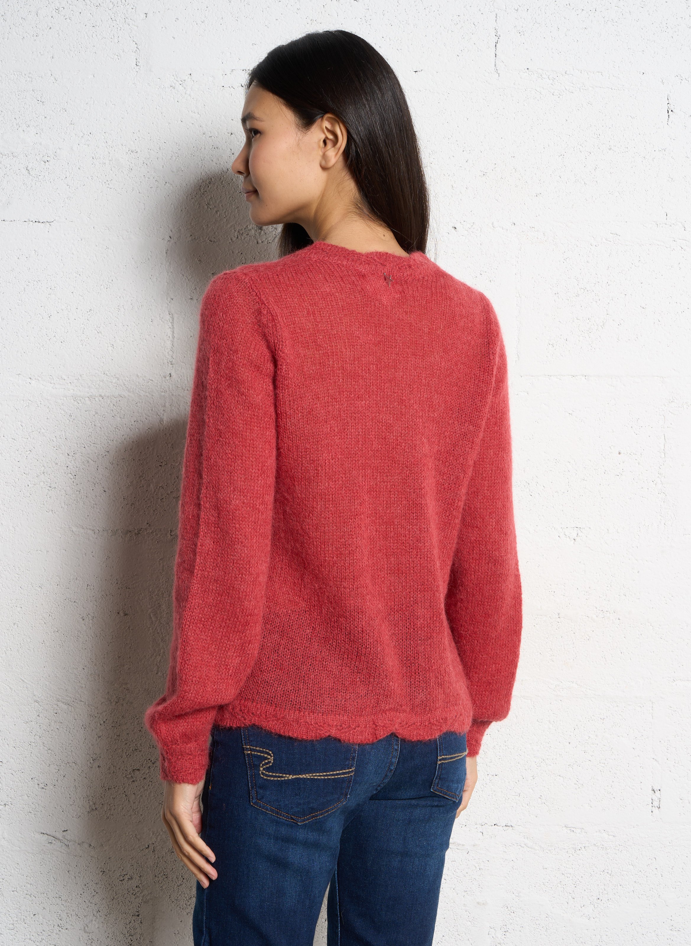 Pull droit col V en laine mélangée SUD EXPRESS Rouge