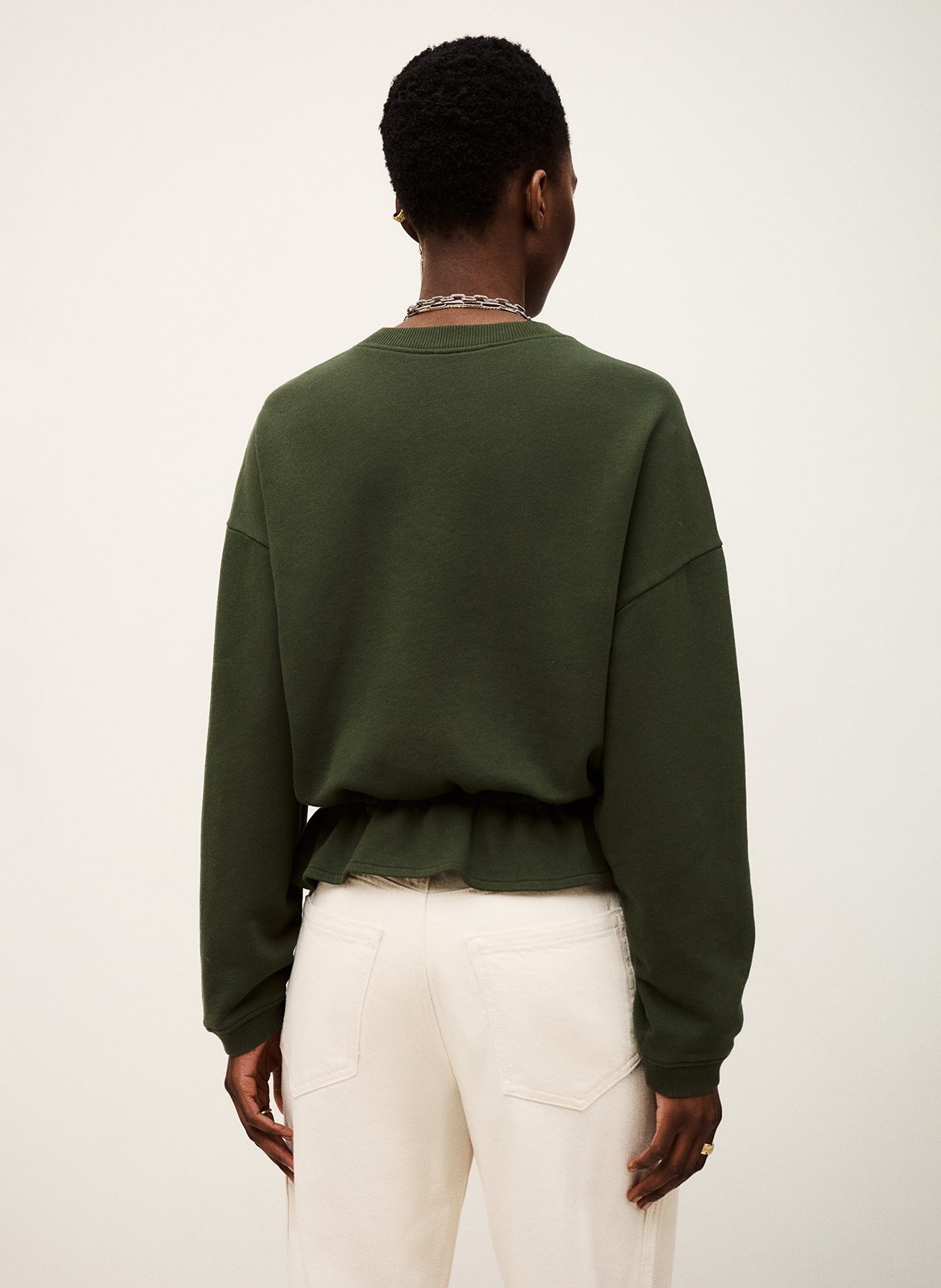 Sweat col rond en coton mélangé BA&SH Kaki