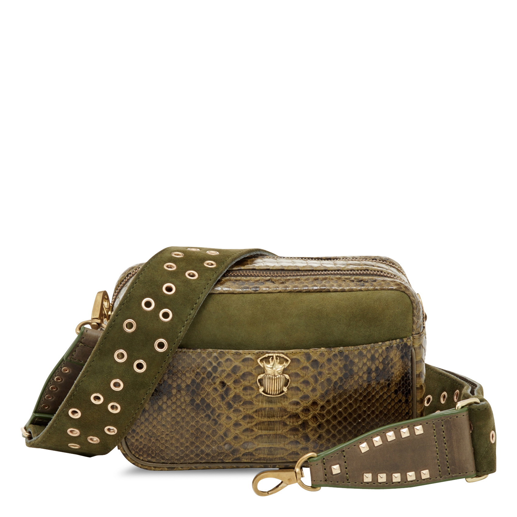 Sac bandoulière en cuir imprimé CLARIS VIROT Kaki