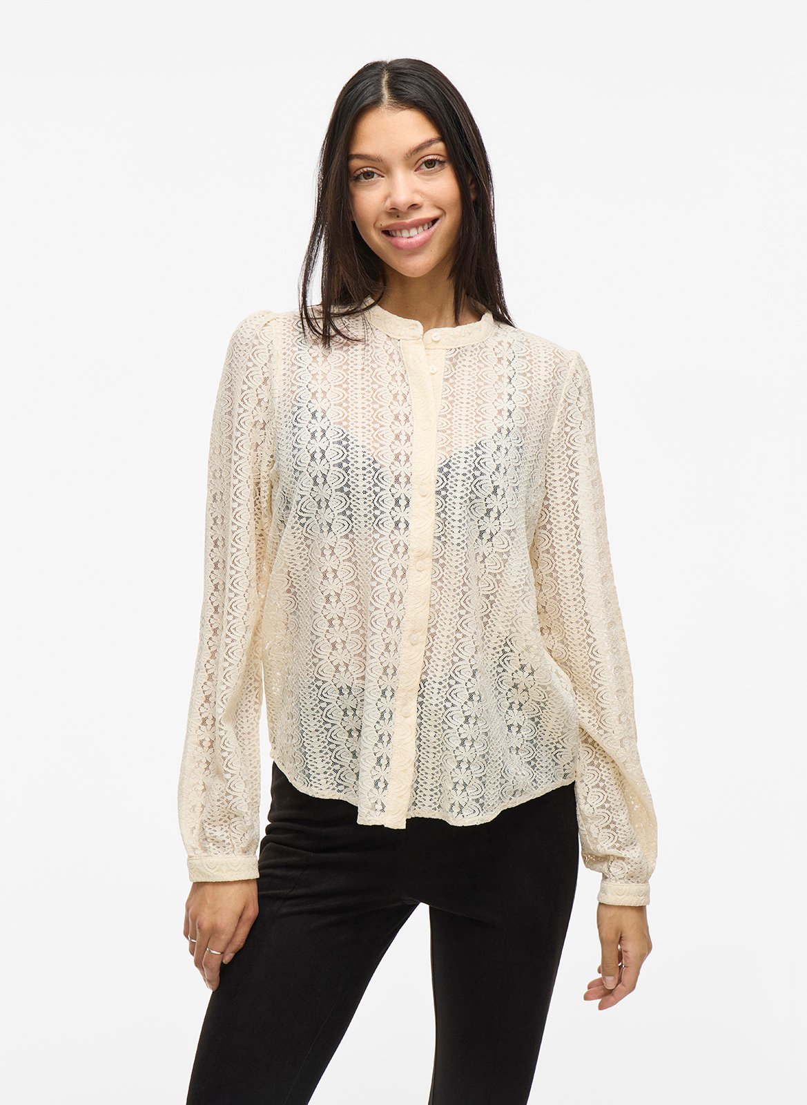 Blouse col mao brodée  VILA Beige