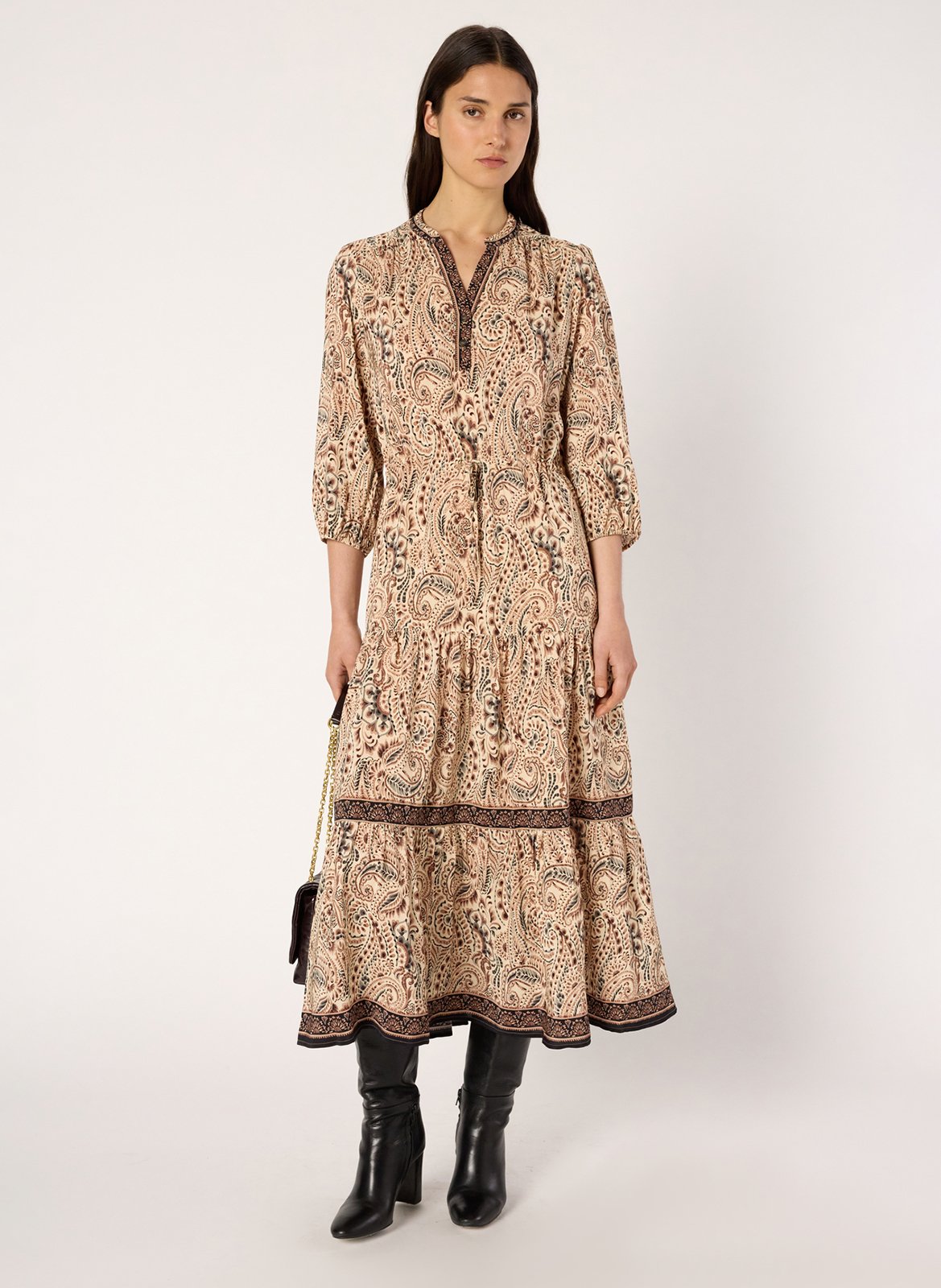 Long printed Henley dress GERARD DAREL Beige