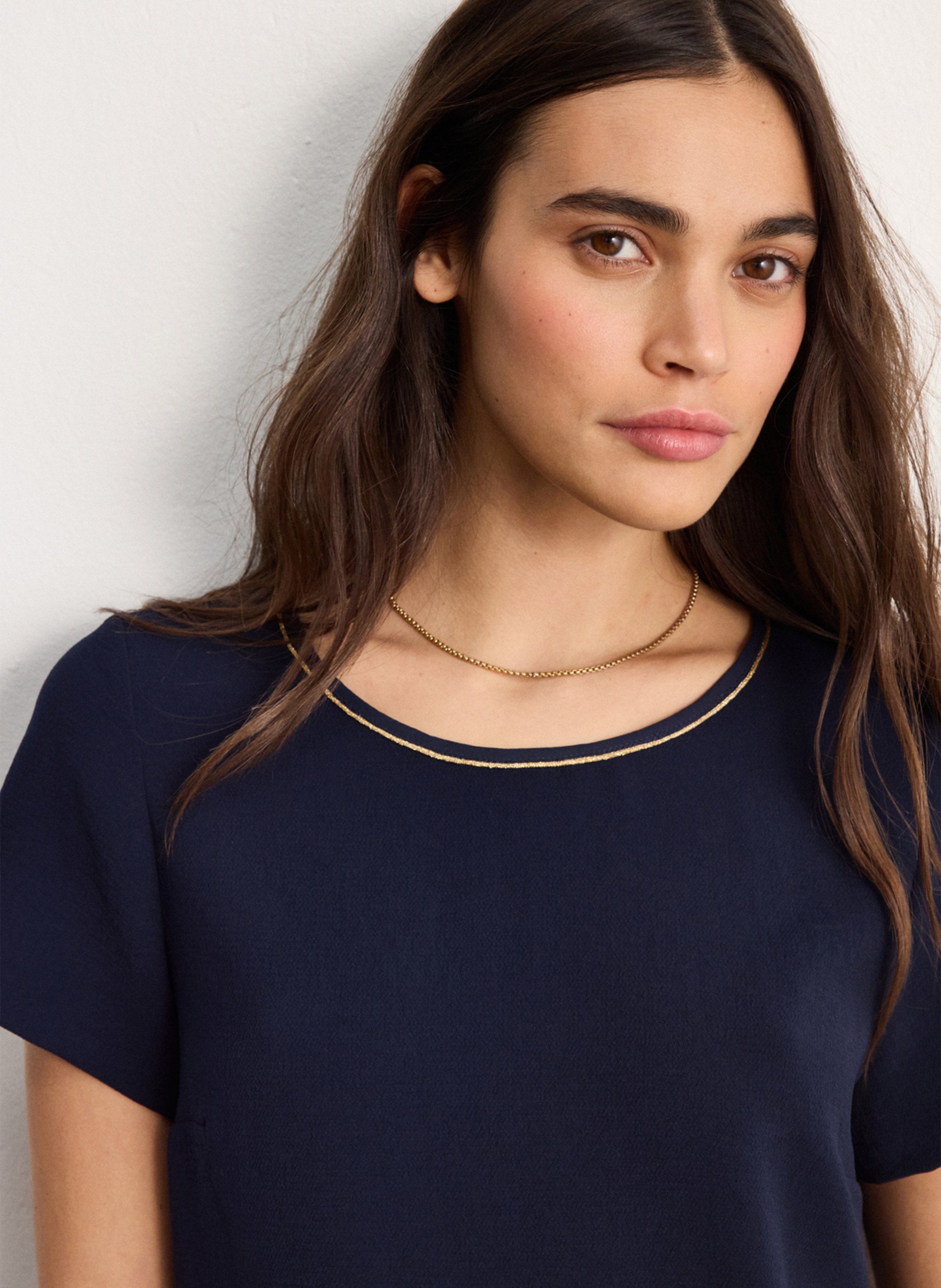 Round-neck stretch viscose top PABLO Blue