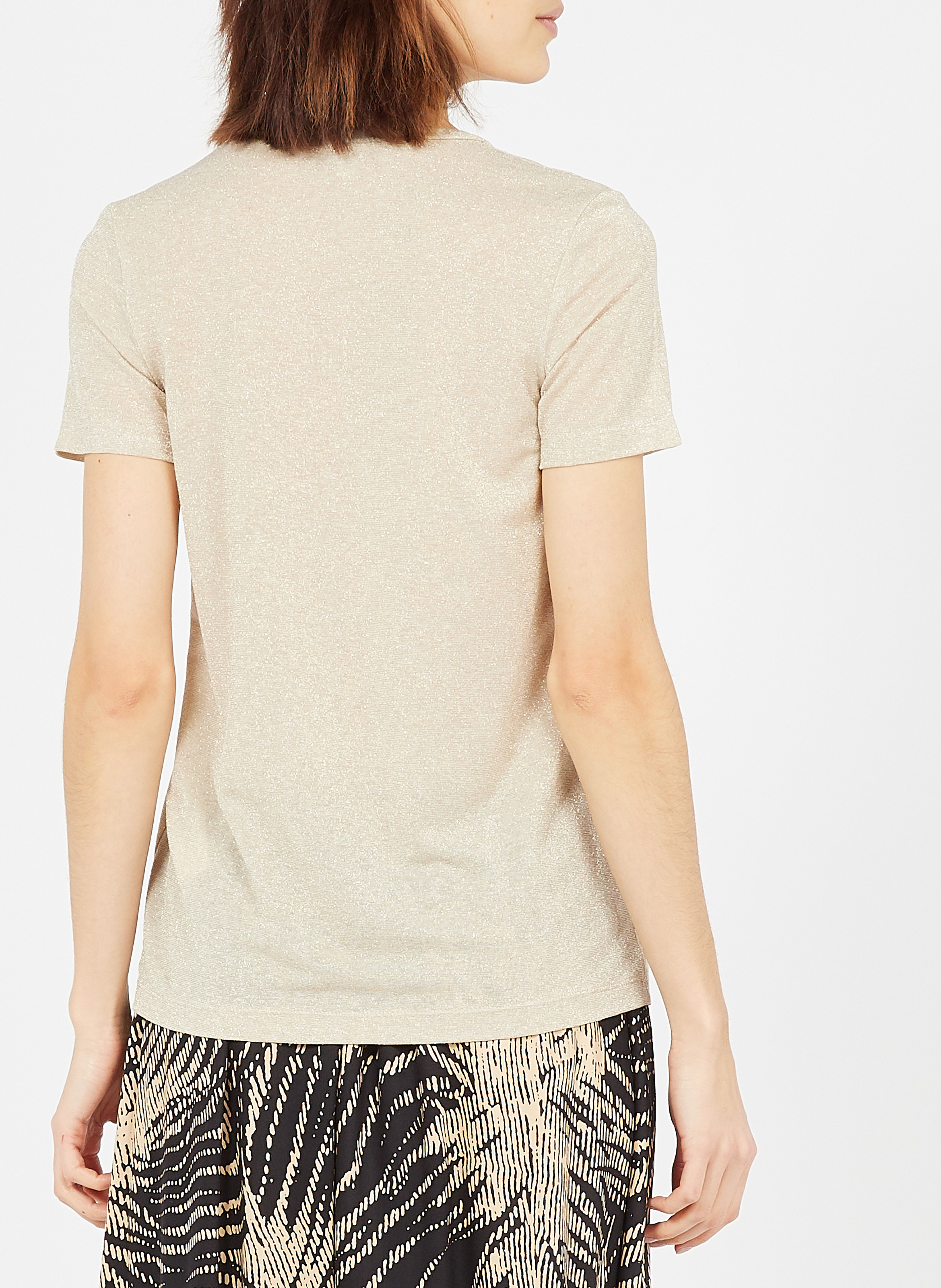 T-shirt col V en fibres métallisées PLEASE Doré