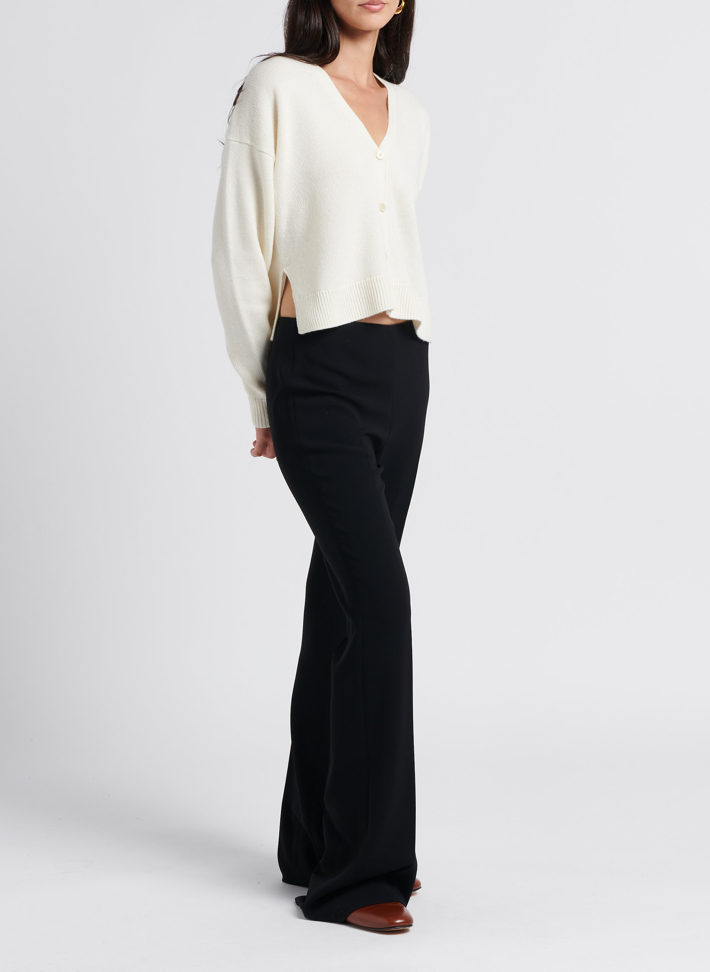 Loose-fit wool-blend V-neck cardigan THEORY White