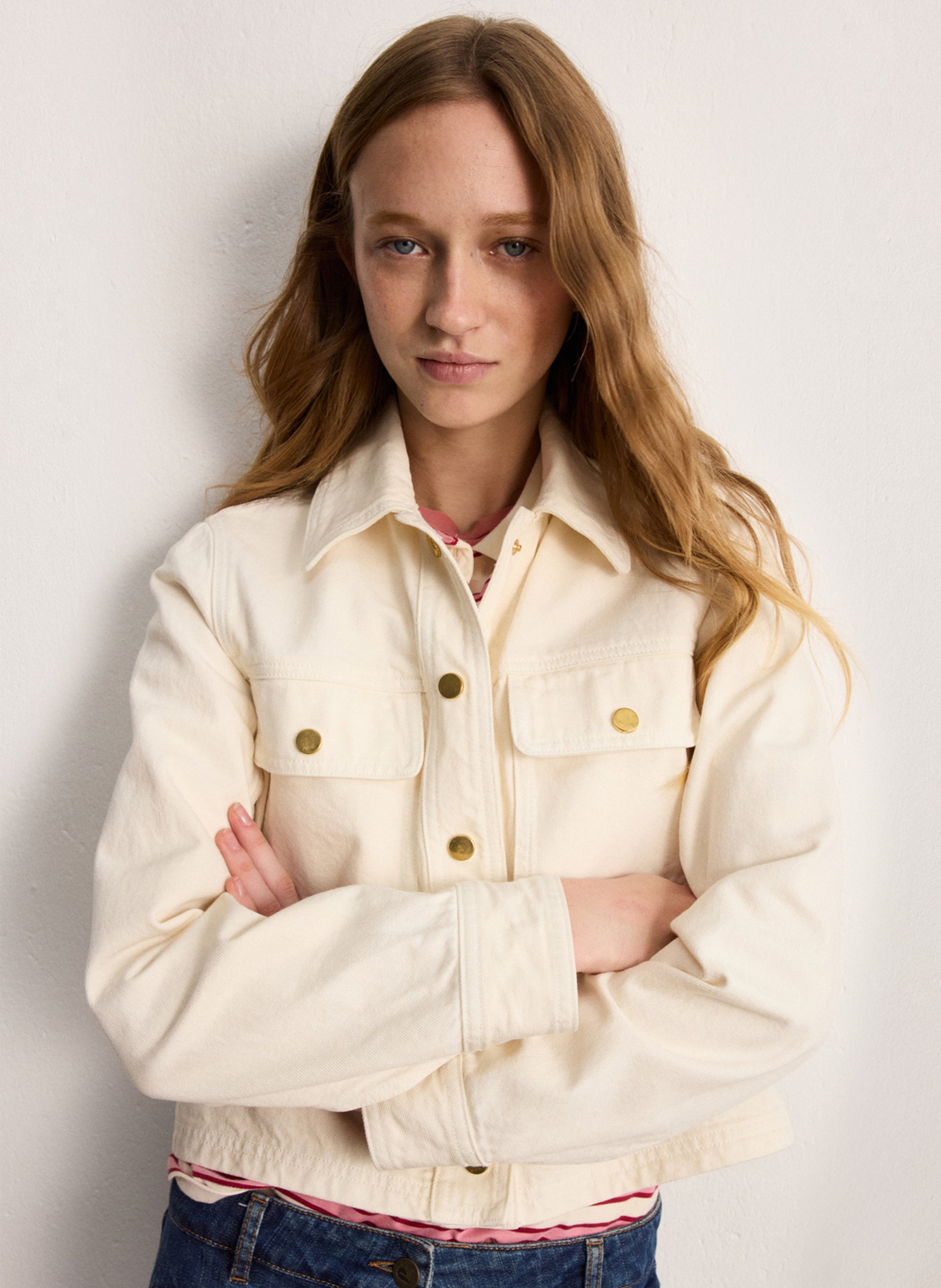 Cotton-blend straight jacket with classic collar PABLO Beige