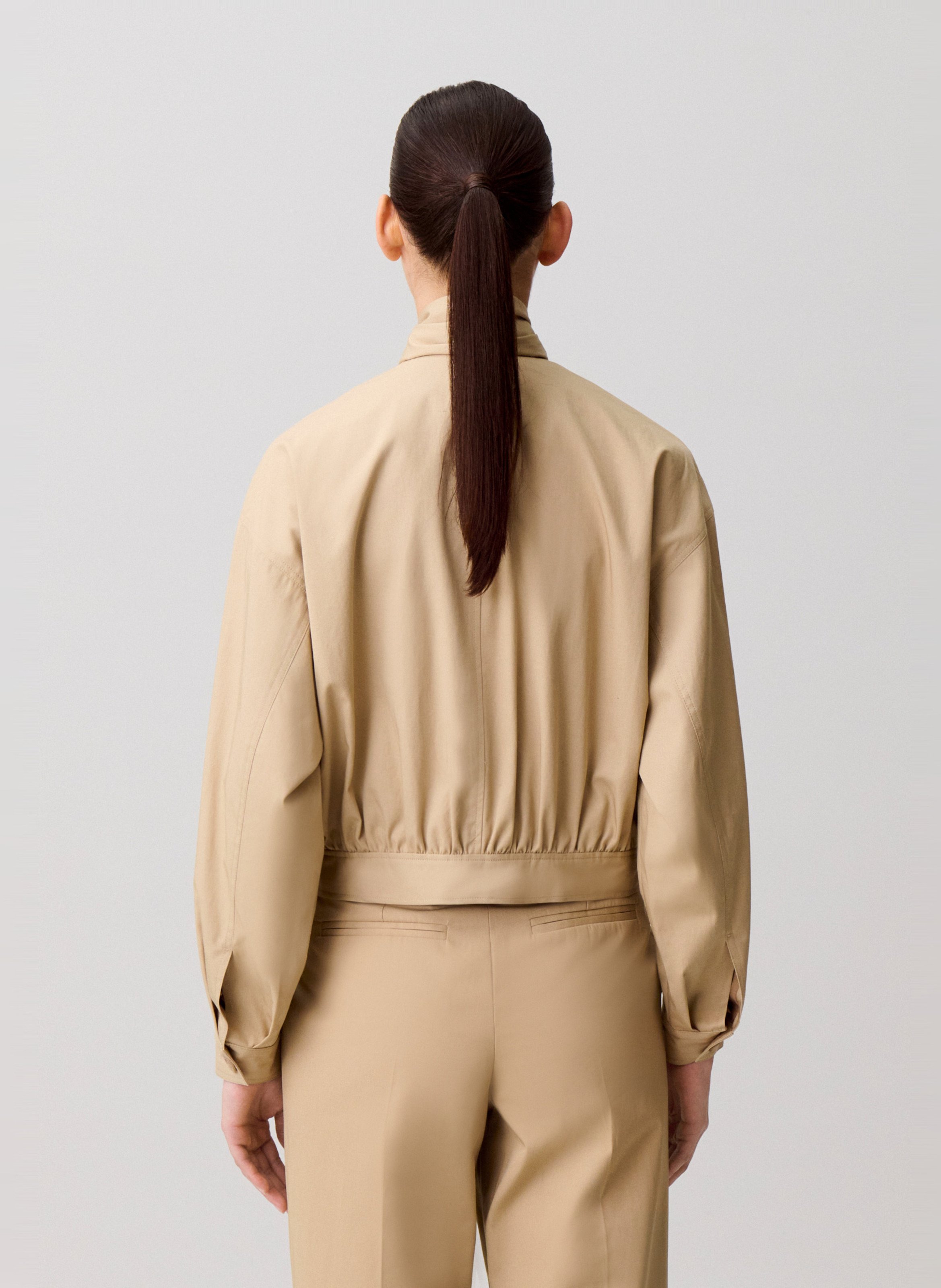 Veste col à nouer uni en coton CLAUDIE PIERLOT Beige