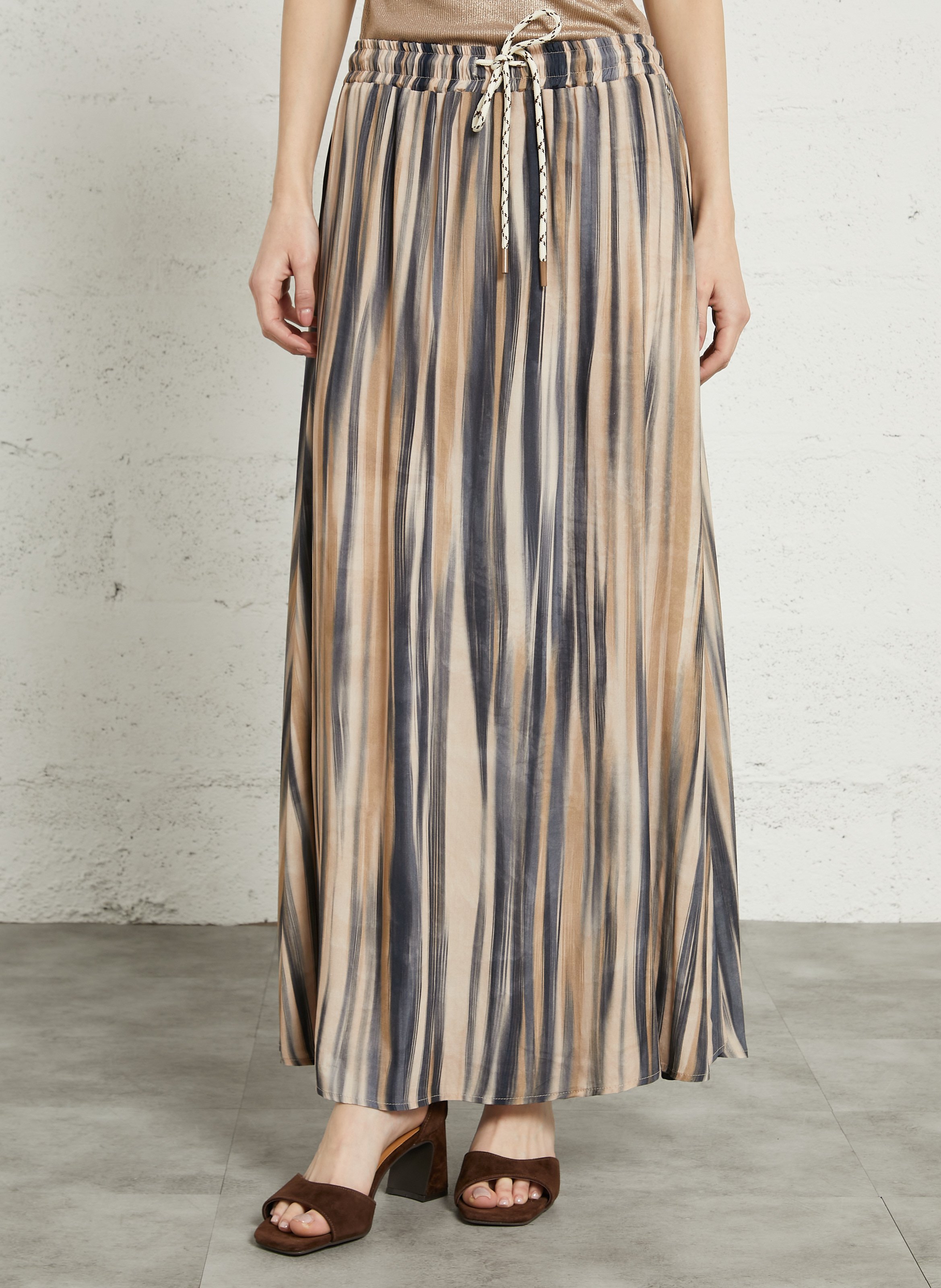 Jupe midi évasée imprimée  PLEASE Beige