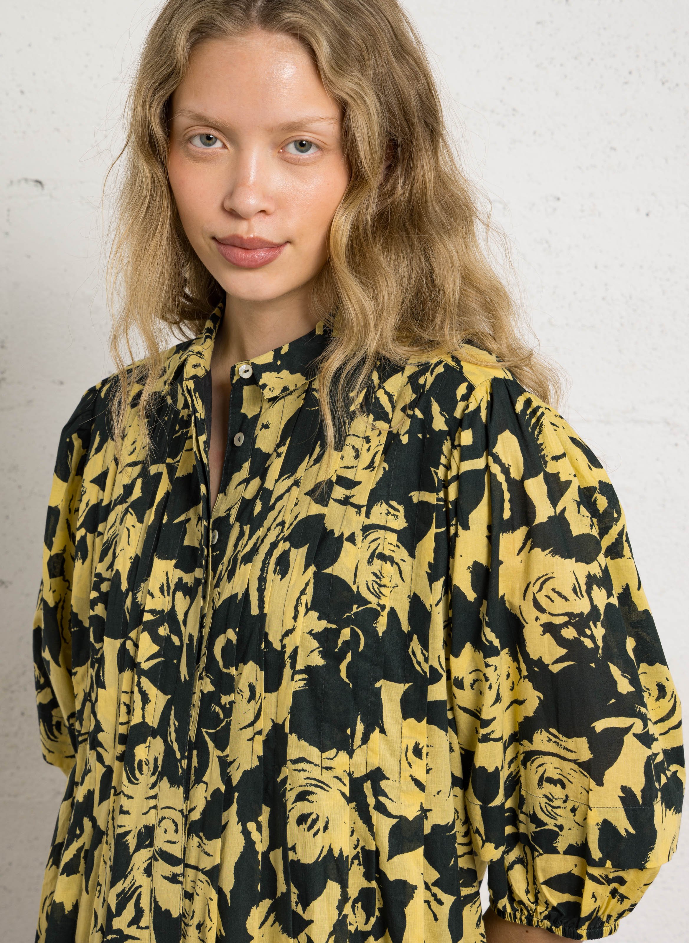 Robe longue ample col classique en coton bio LEON & HARPER Jaune