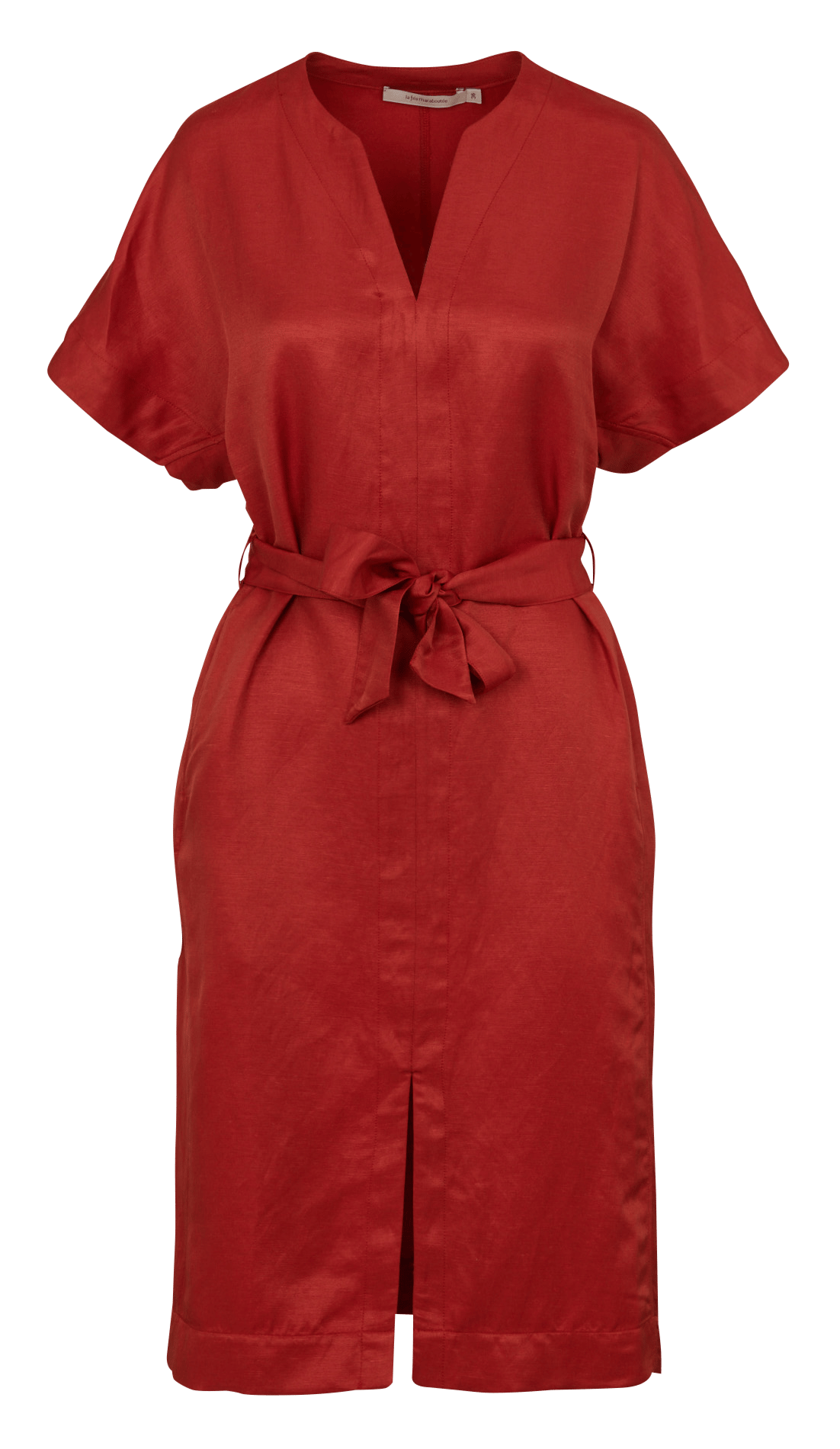 Robe midi col V en lin mélangé LA FEE MARABOUTEE Orange