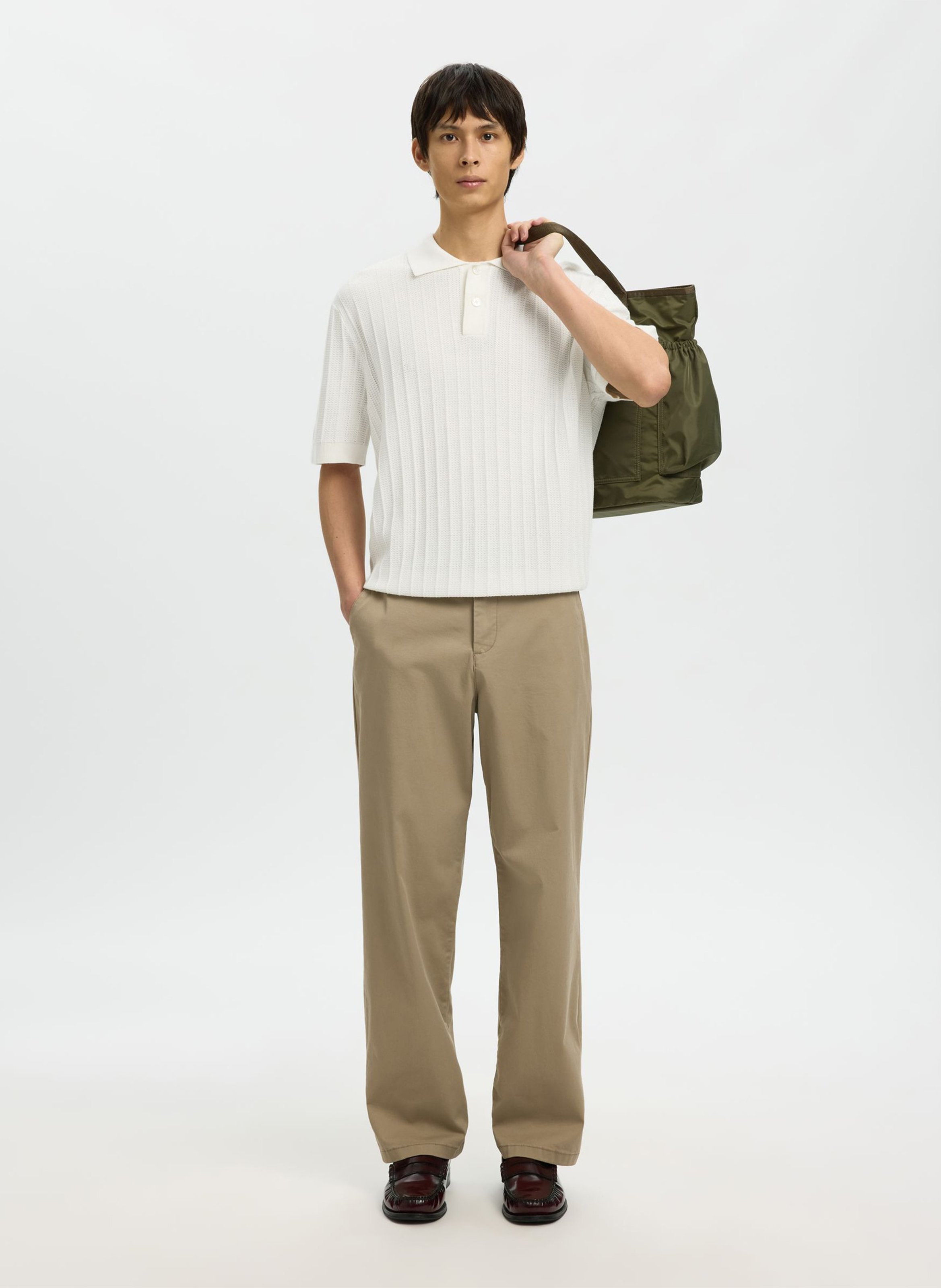 Gerader Polo-Kragen aus Bio-Baumwolle SELECTED Beige