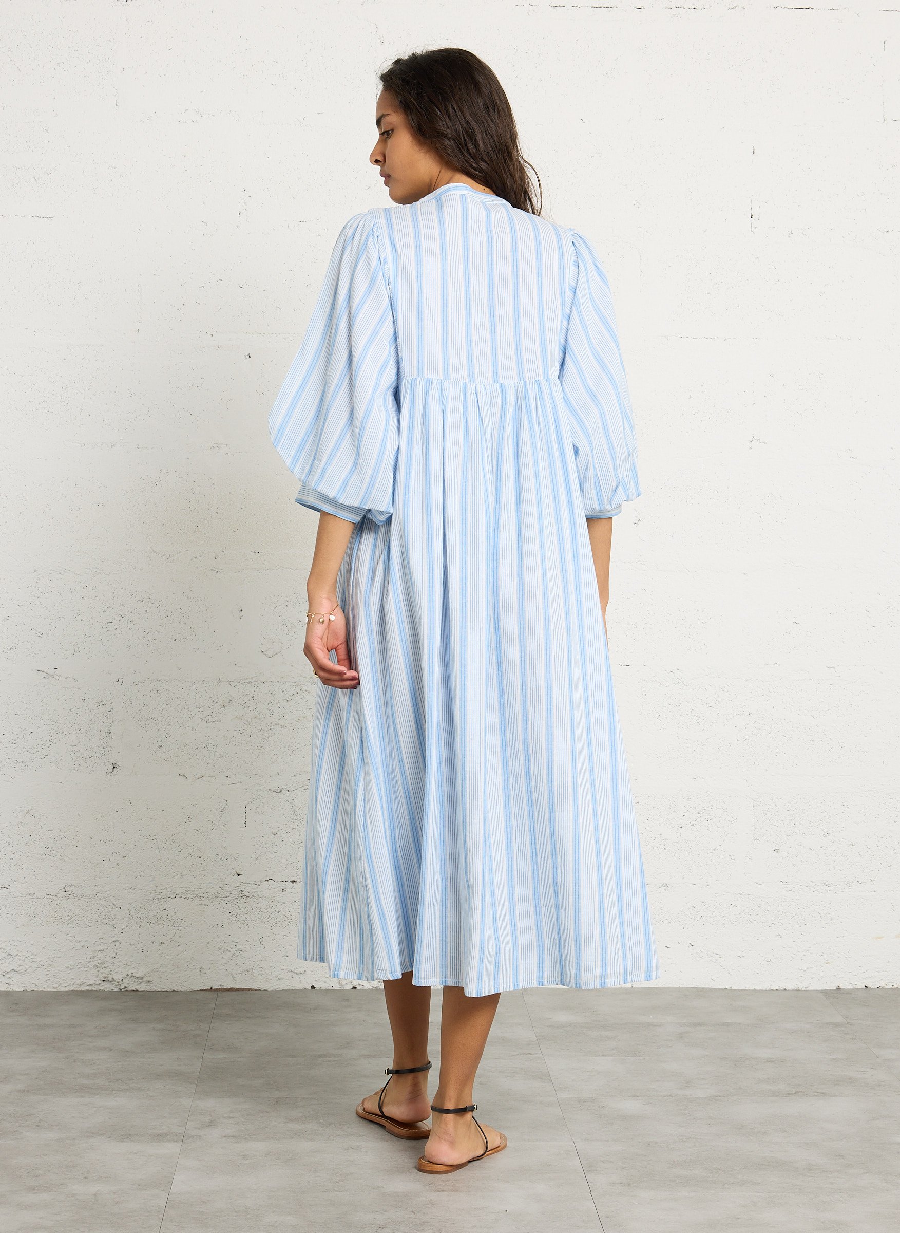 Robe longue col rond en coton rayé PETITE MENDIGOTE Bleu