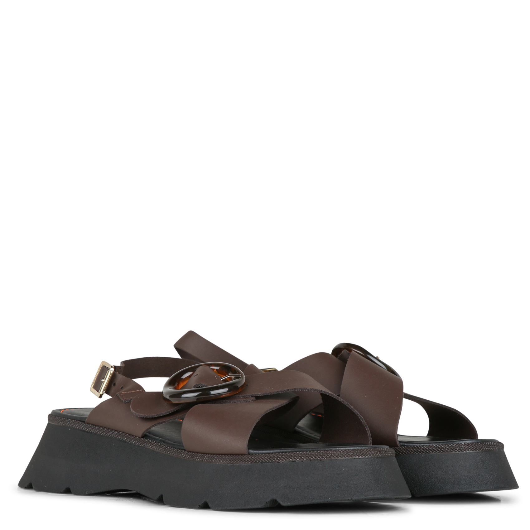 Sandales compensées unies en cuir  Marron