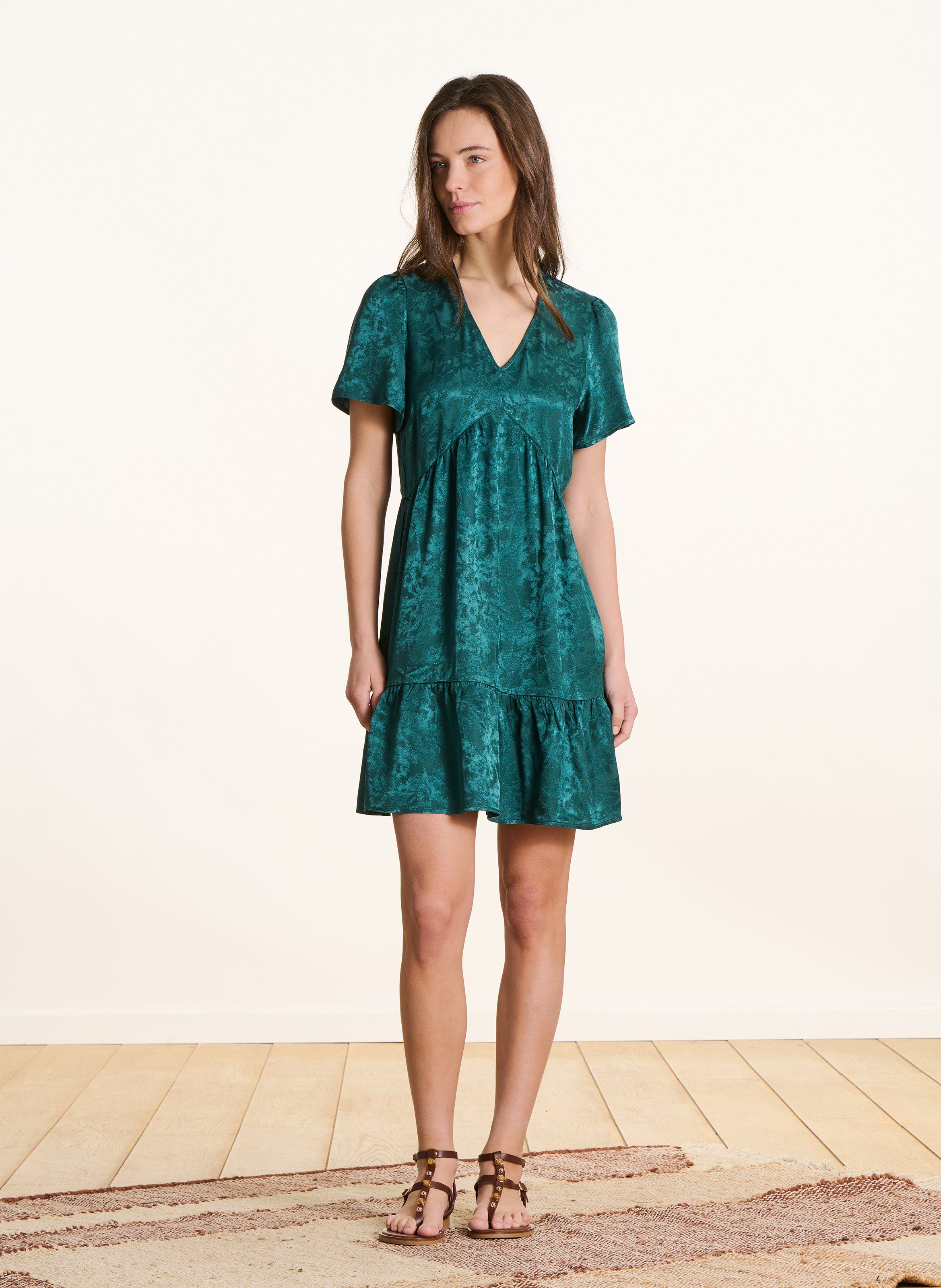 Robe courte en jacquard végétal LA FEE MARABOUTEE Vert