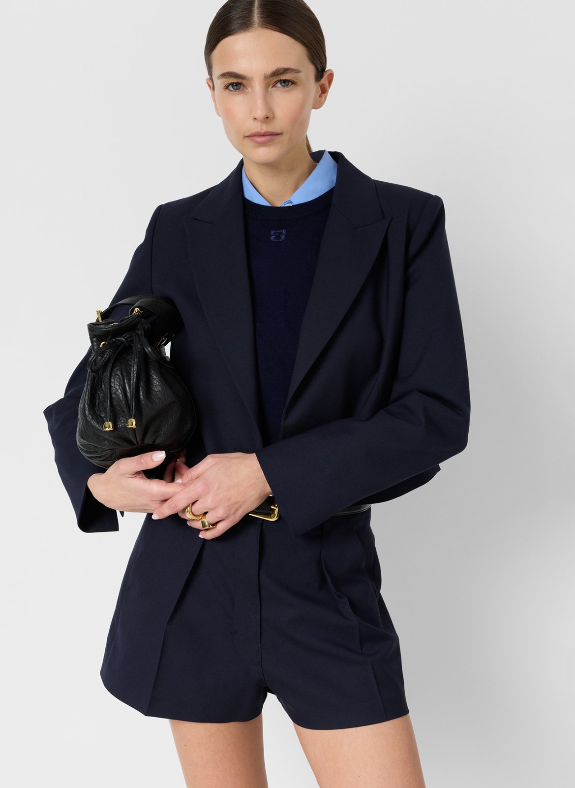 Straight embroidered merino wool T-shirt GERARD DAREL Blue