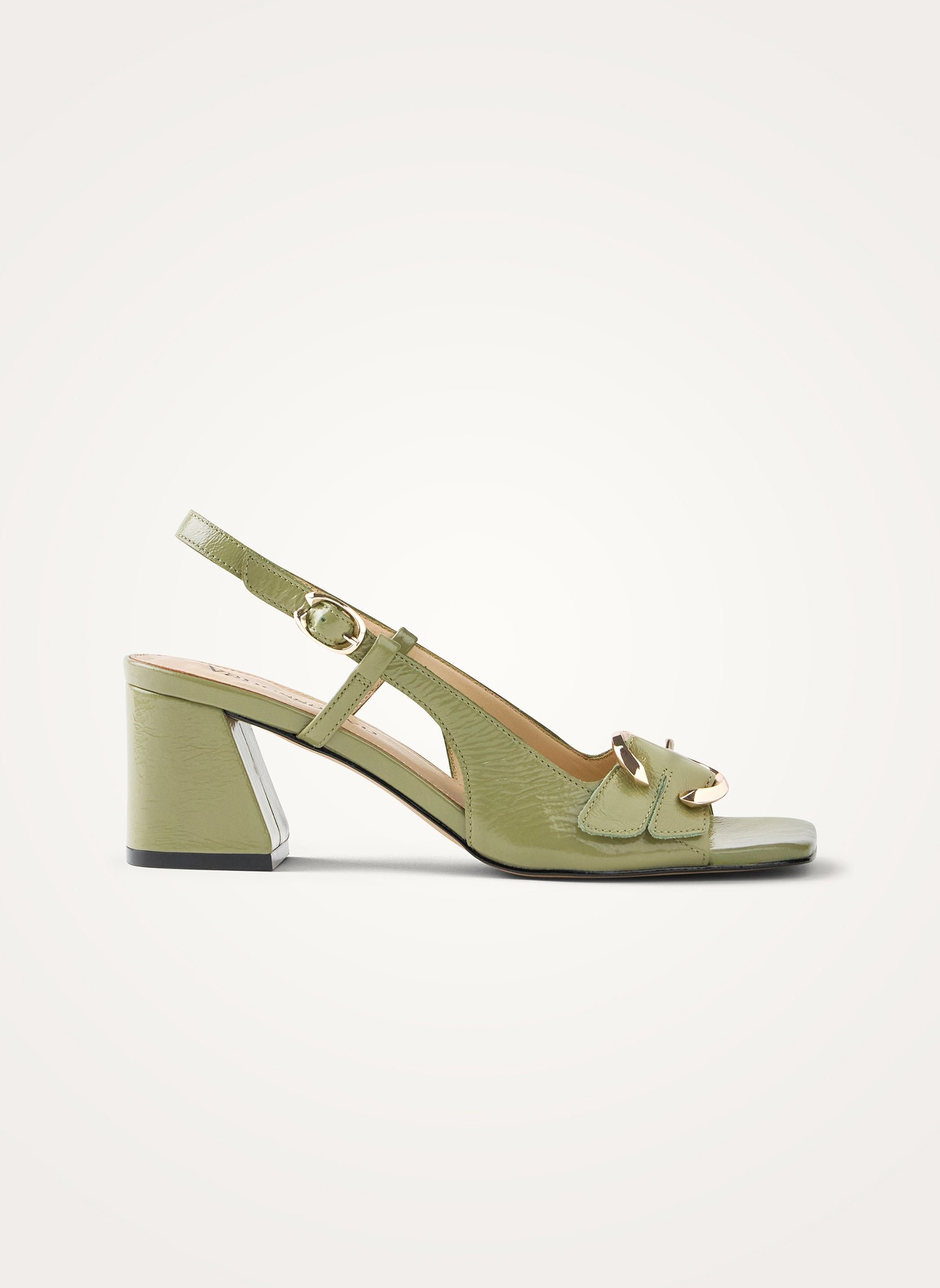 Sandals in aged effect patent leather with strap and heel VANESSA WU Green