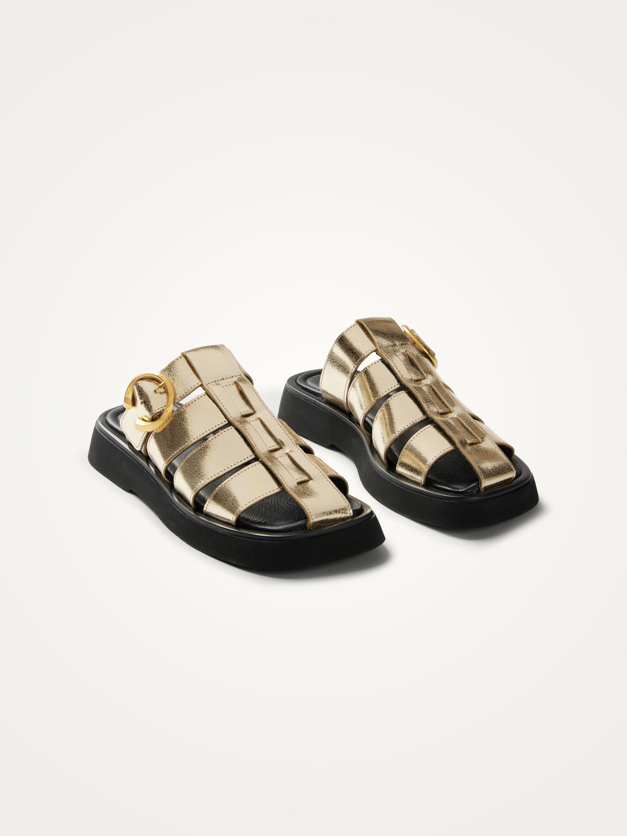 Flat multi-strap leather mules with metallic effect VANESSA WU Golden