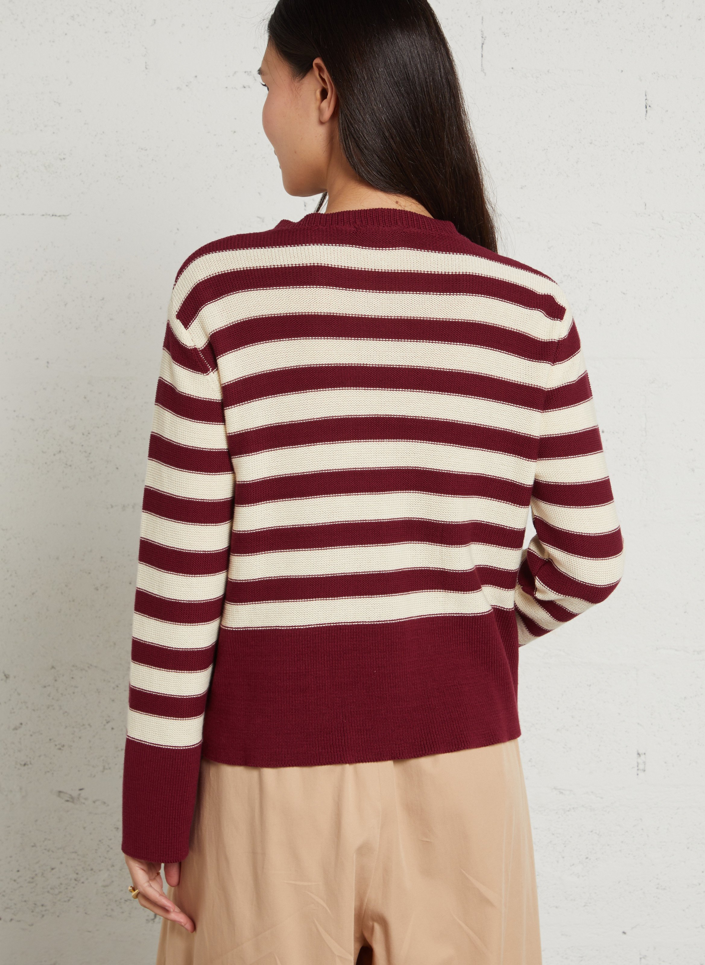 Striped straight cotton round-neck cardigan DR BLOOM Purple