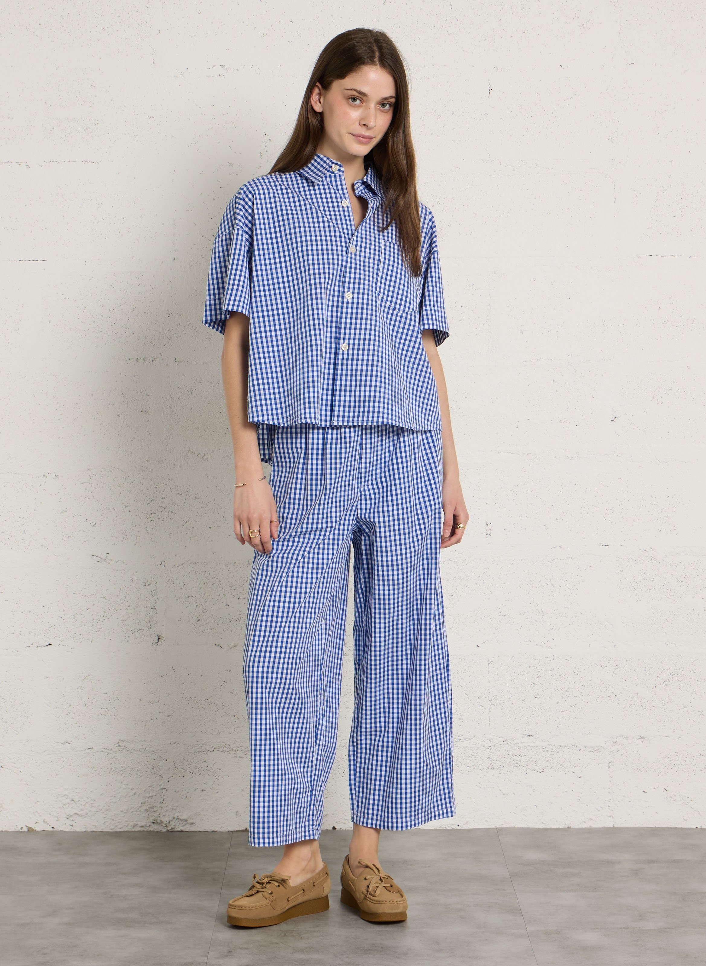 Chemise courte ample à carreaux AMERICAN VINTAGE Bleu