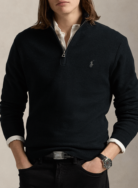 Pullover aus Baumwoll-Piqué mit Stehkragen und Reißverschluss POLO RALPH LAUREN Schwarz