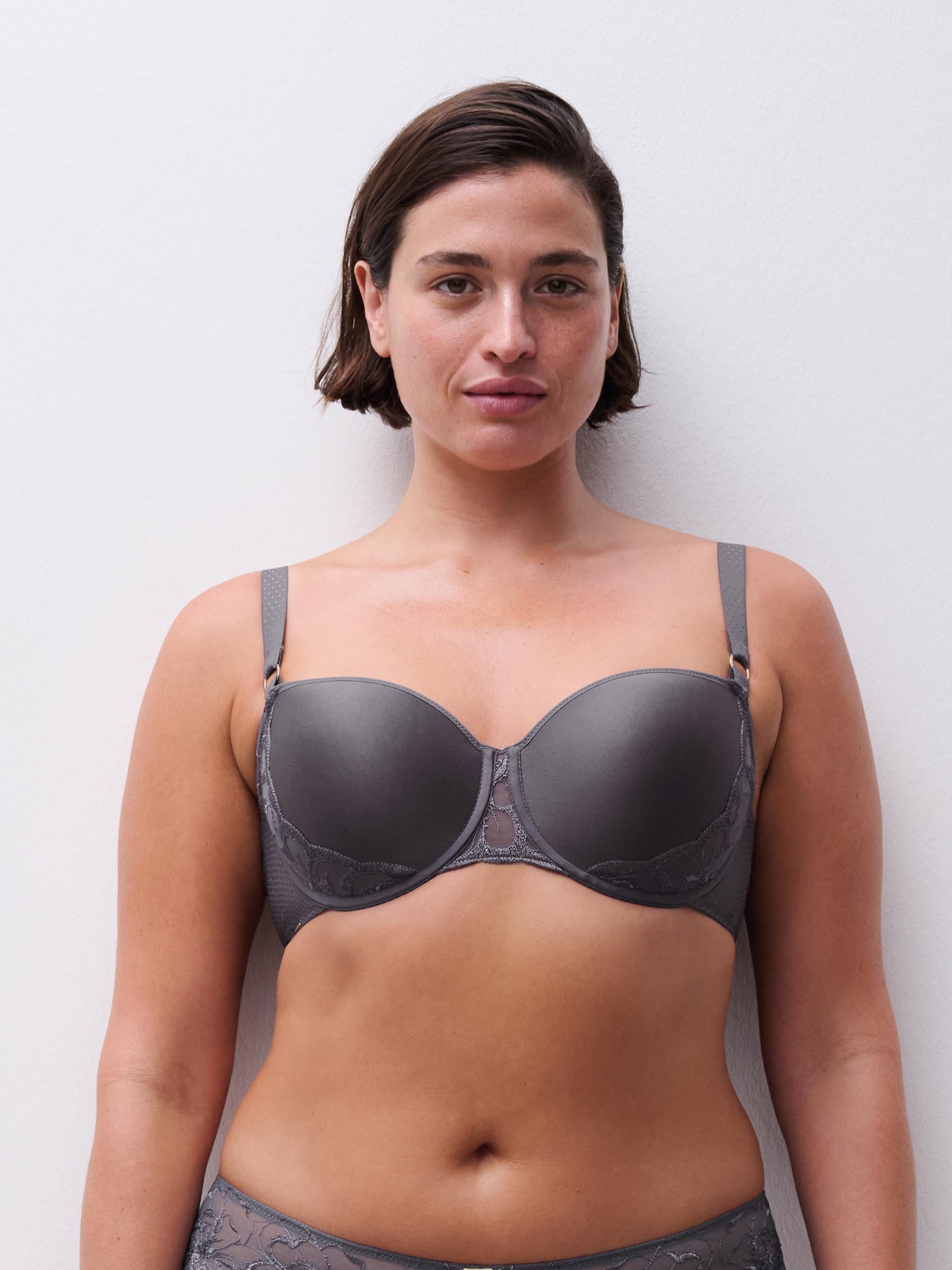Memory foam balcony bra with floral embroidery CHANTELLE Grey