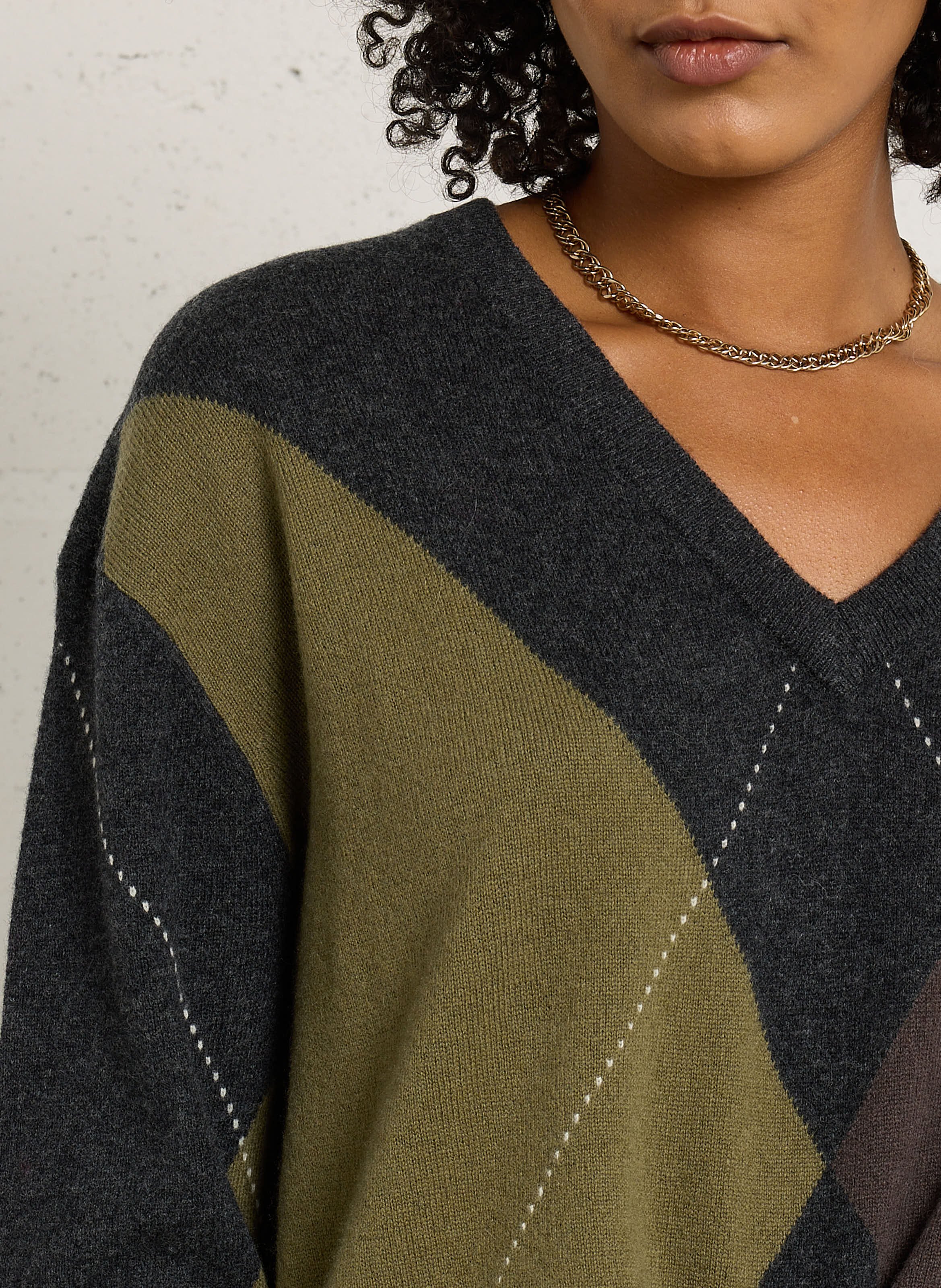 Pull droit col V en laine imprimée JC SOPHIE Multicolore